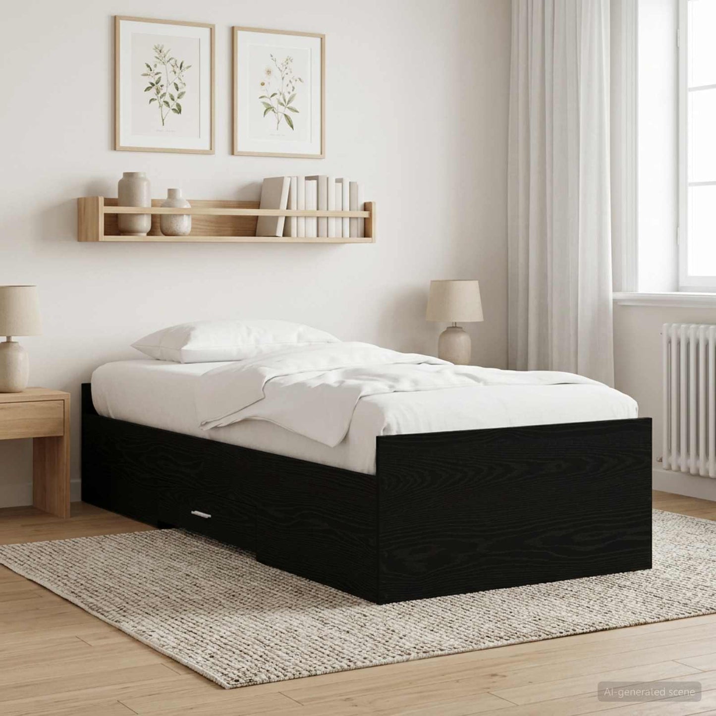 Telaio del letto con storage Rovere Nero 80 x 200 cm | homemem39