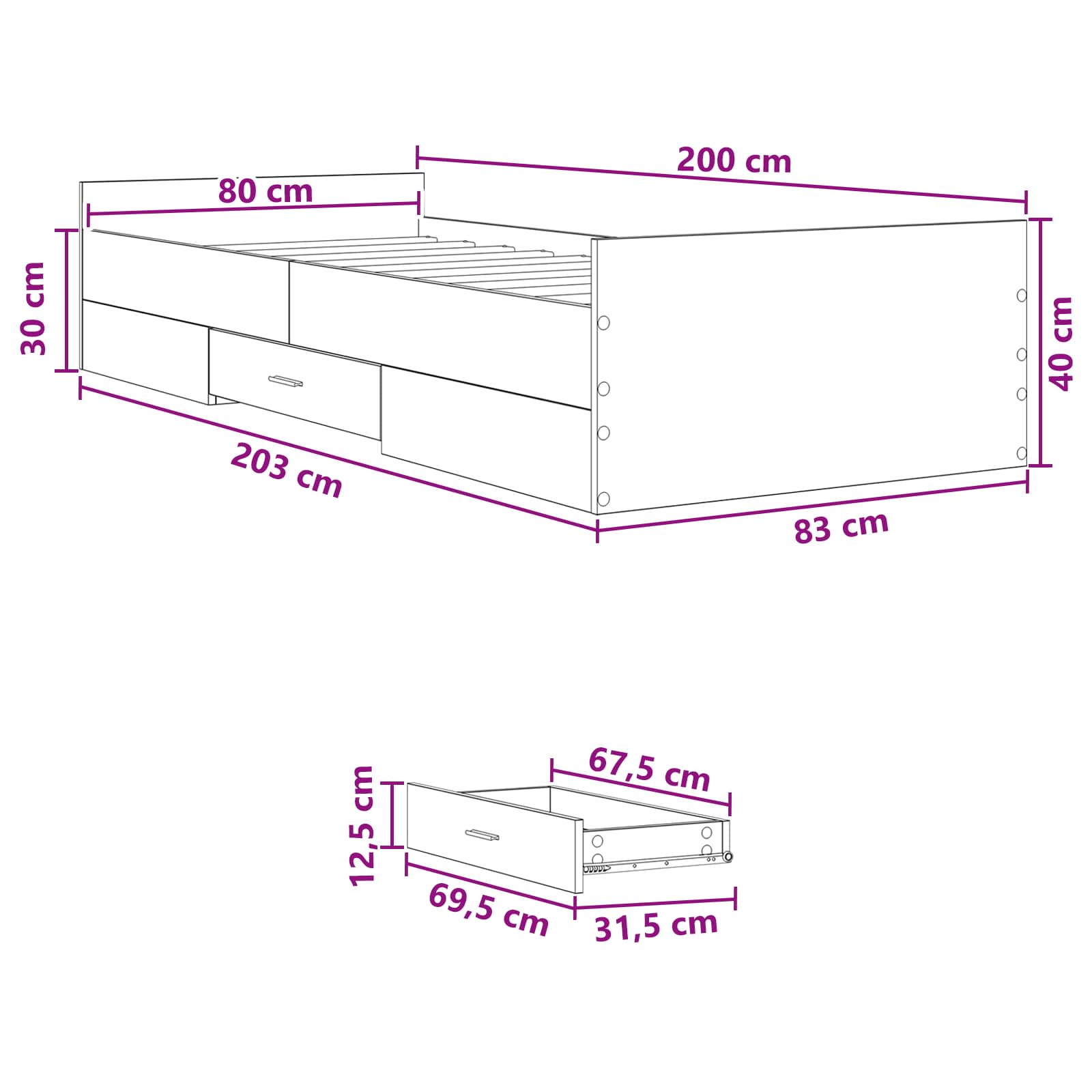 Telaio del letto con storage Rovere Artigianale 80 x 200 cm | homemem39