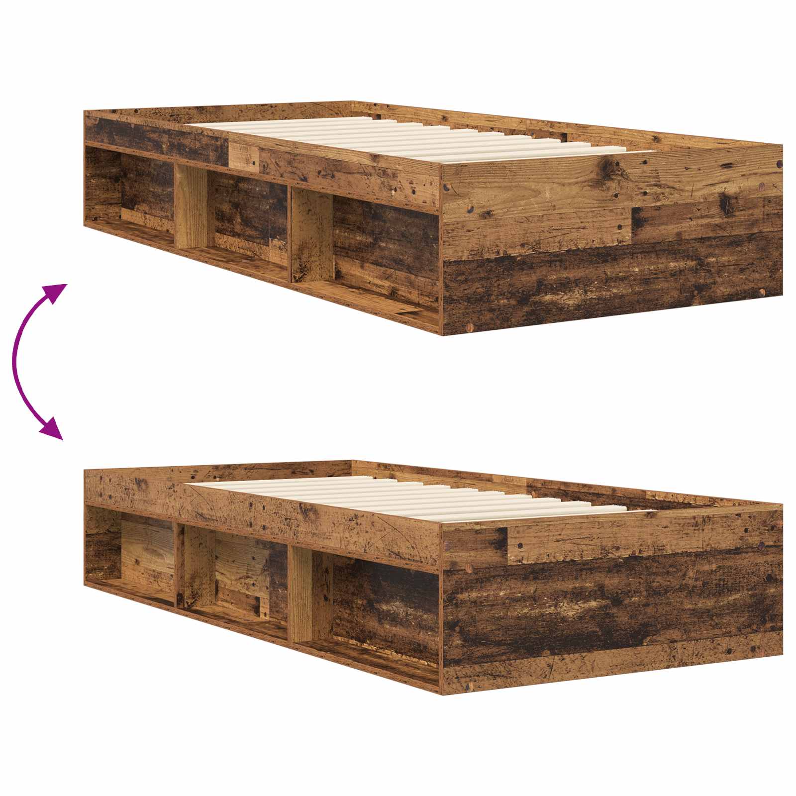 Telaio del letto con storage Legno antico 80 x 200 cm | homemem39
