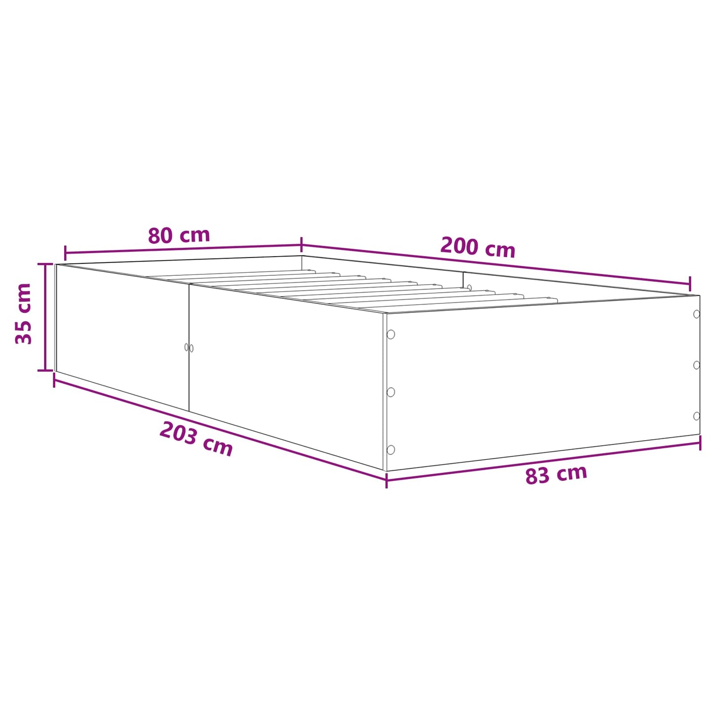 Struttura letto a pavimento Legno antico 80 x 200 cm | homemem39