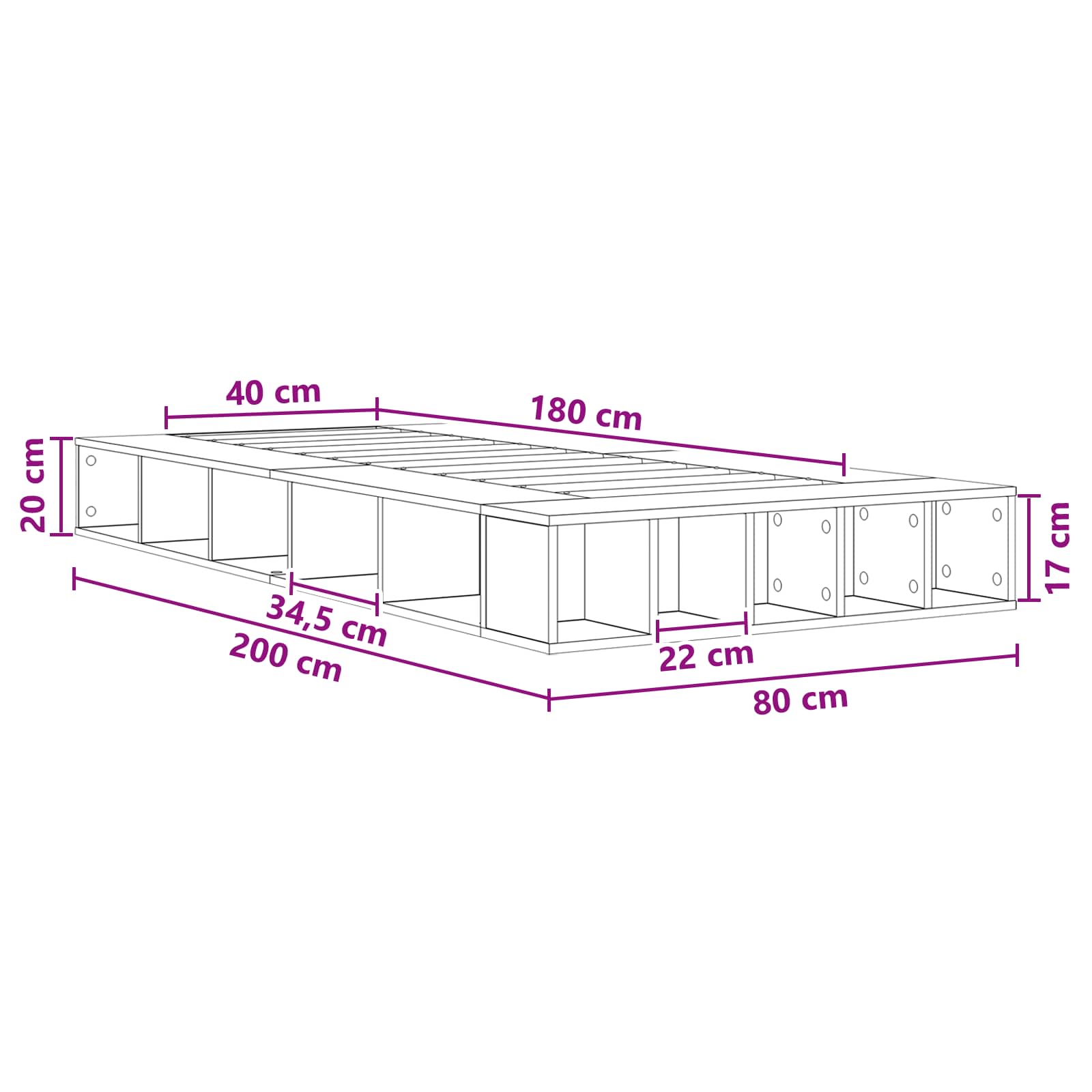 Telaio del letto con storage Rovere Sonoma 80 x 200 cm | homemem39