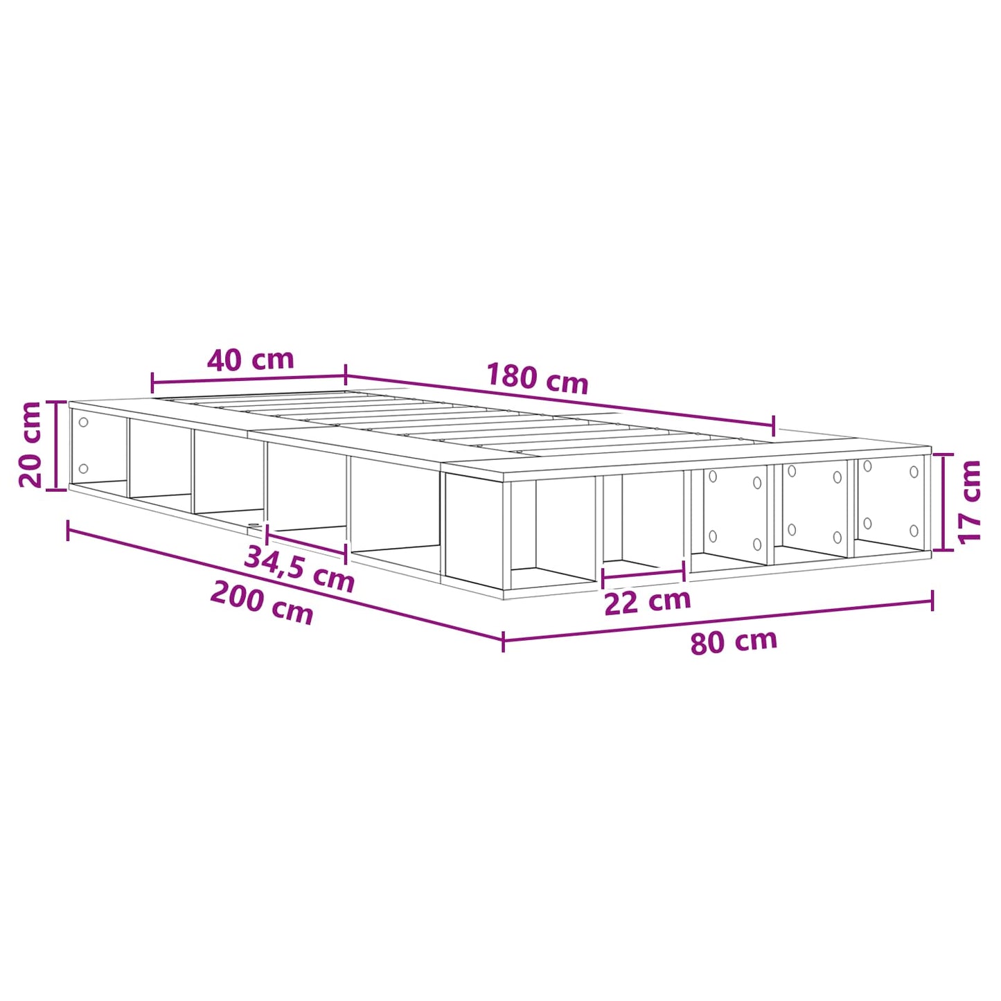 Telaio del letto con storage Rovere Fumo 80 x 200 cm | homemem39