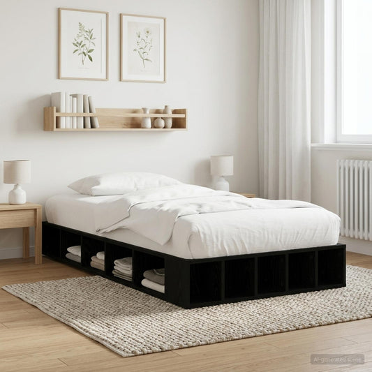 Telaio del letto con storage Rovere Nero 80 x 200 cm | homemem39