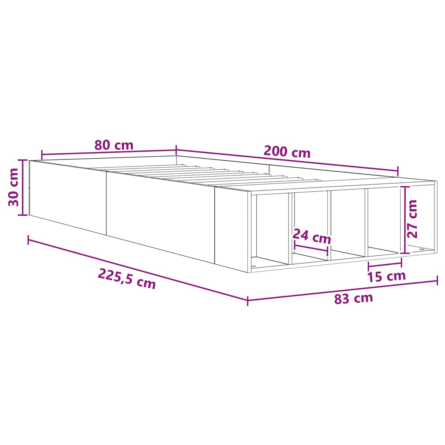 Telaio del letto con storage Rovere Artigianale 80 x 200 cm | homemem39