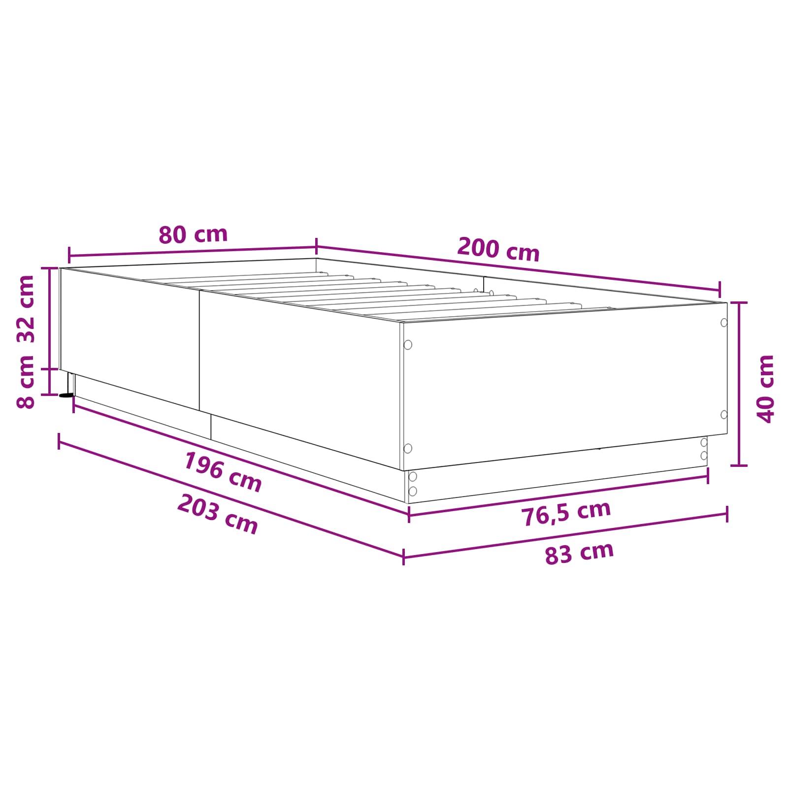 Letto con LED Legno antico 80 x 200 cm Legno ingegnerizzato | homemem39
