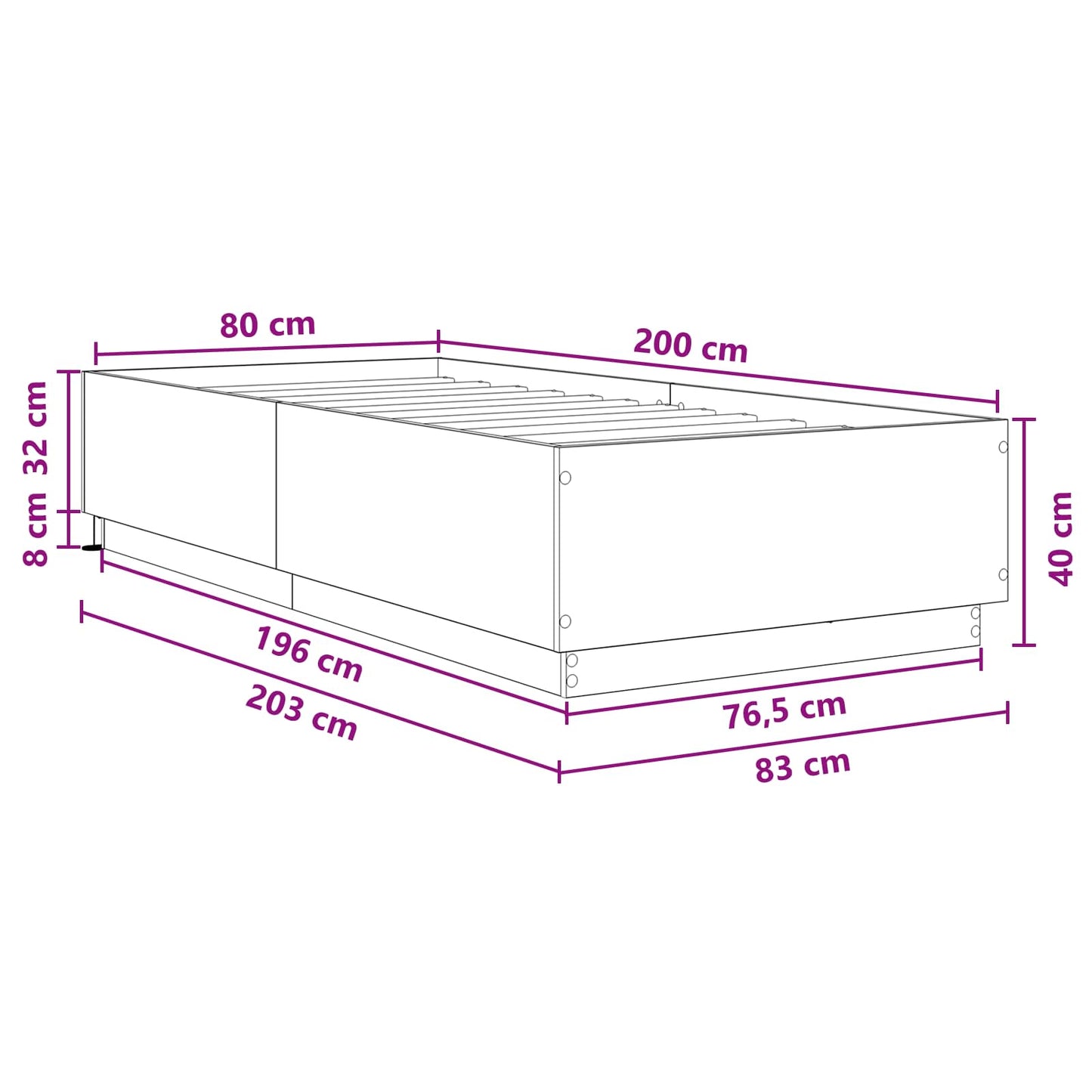 Letto con LED con strisce LED Rovere Artigianale 80 x 200 cm | homemem39