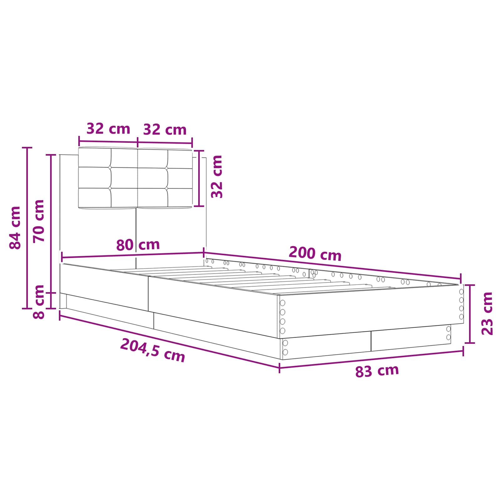 Struttura letto con testata Rovere Artigianale 80 x 200 cm | homemem39