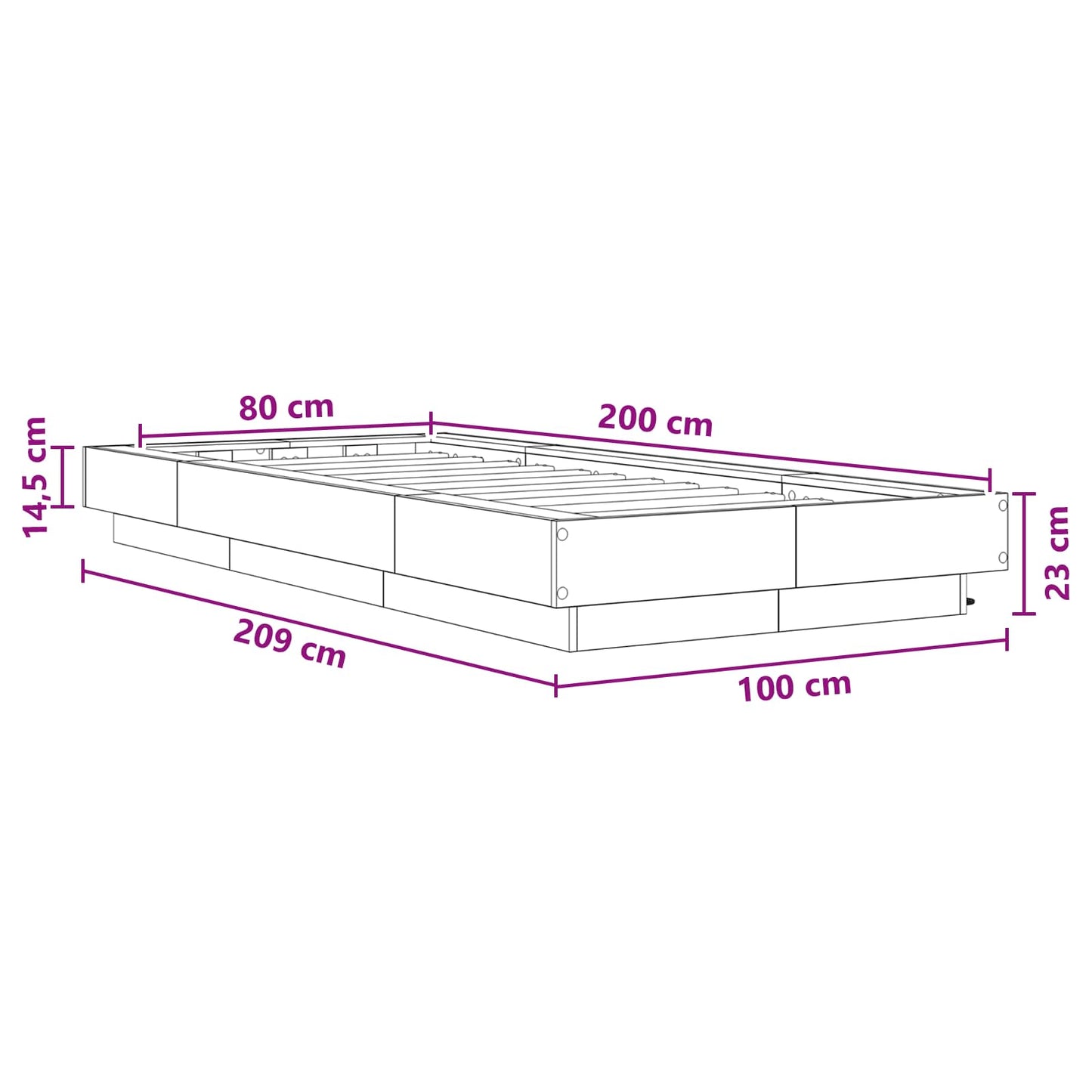 Letto con LED Legno antico 80 x 200 cm Legno ingegnerizzato | homemem39