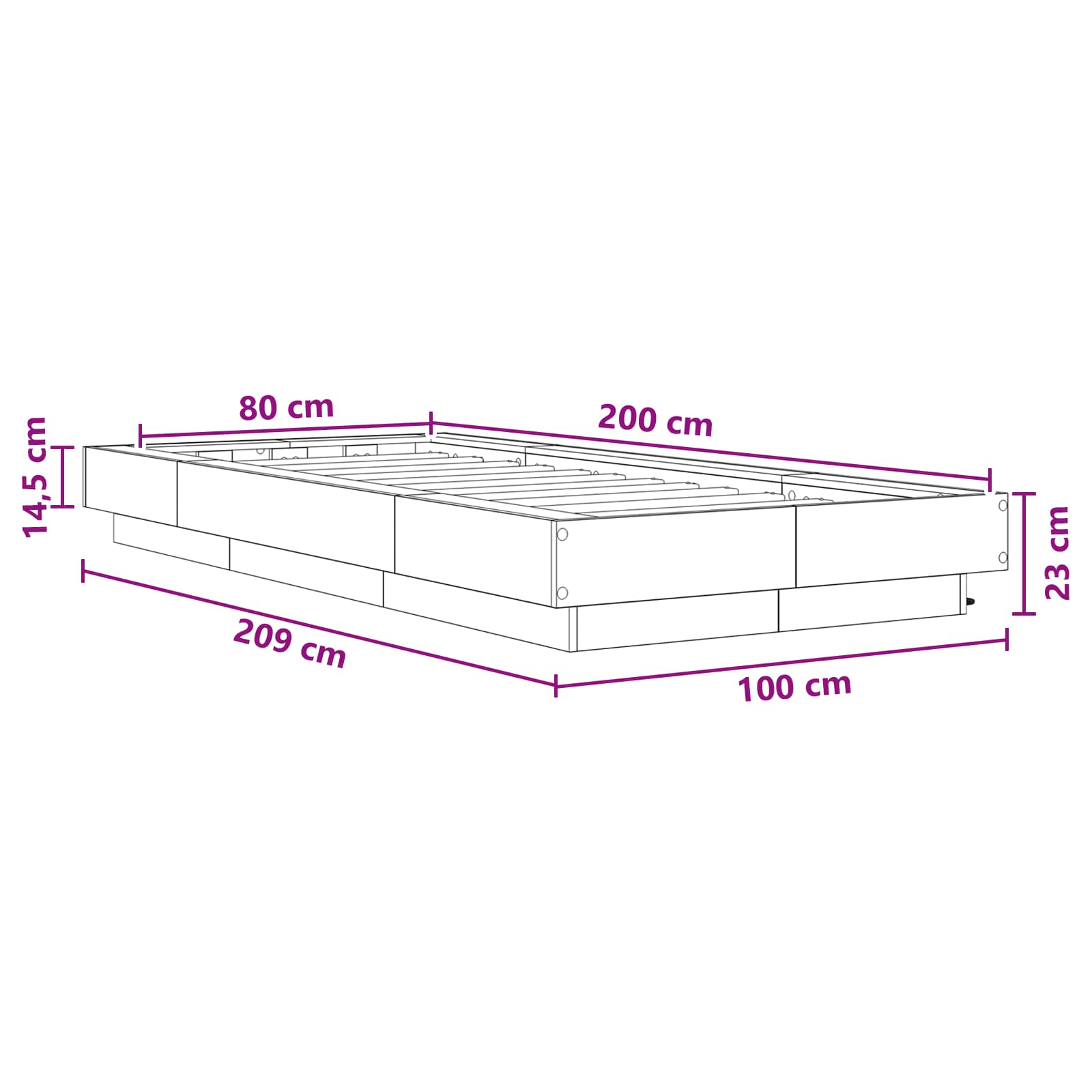 Letto con LED con strisce LED Rovere Artigianale 80 x 200 cm | homemem39