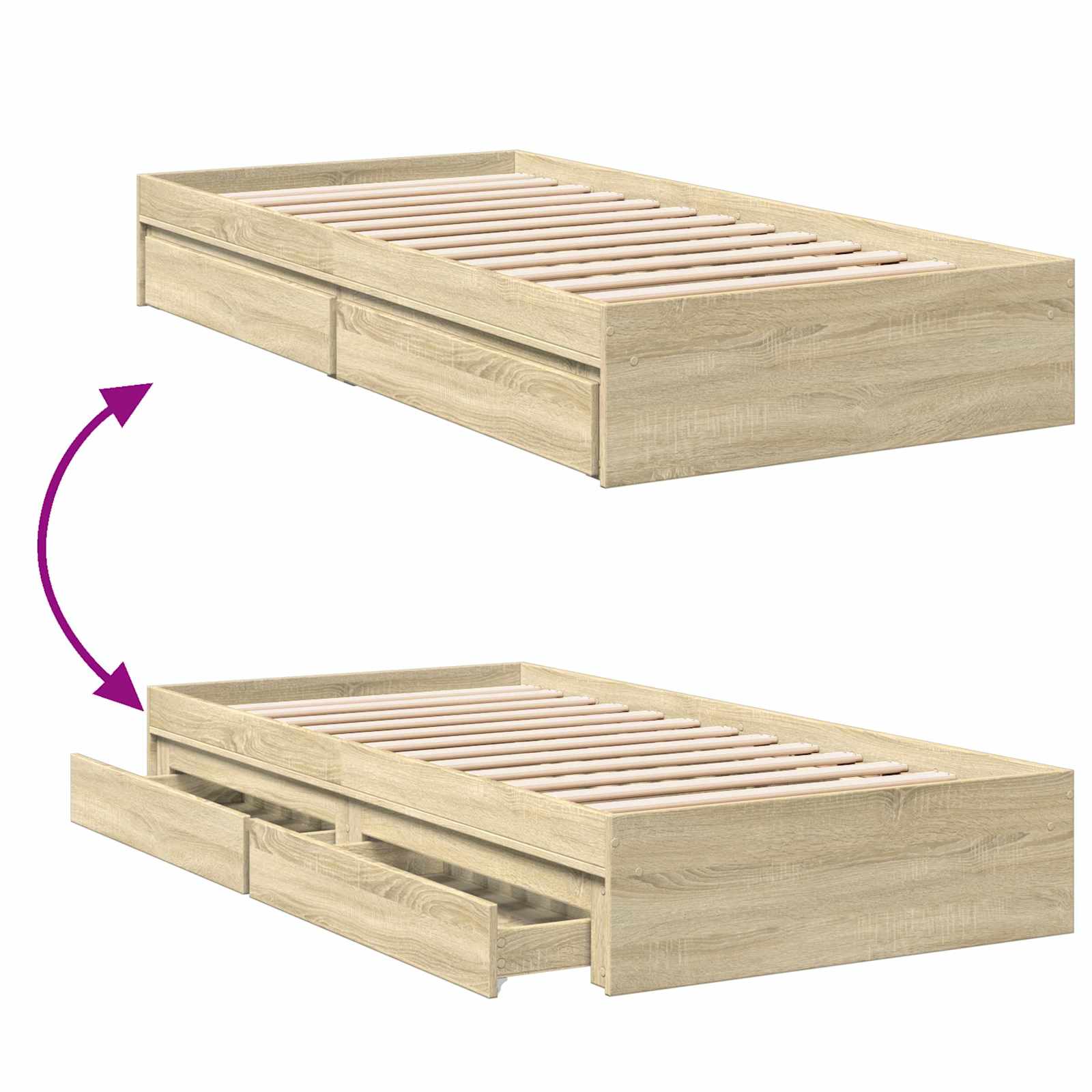 Telaio del letto con storage Rovere Sonoma 80 x 200 cm | homemem39