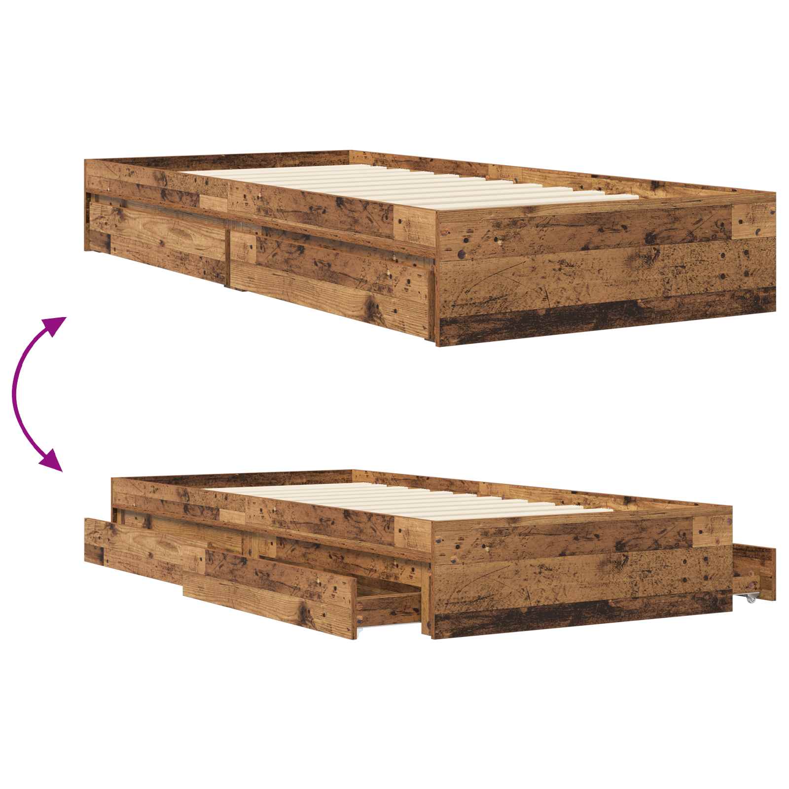 Telaio del letto con storage Legno antico 80 x 200 cm | homemem39