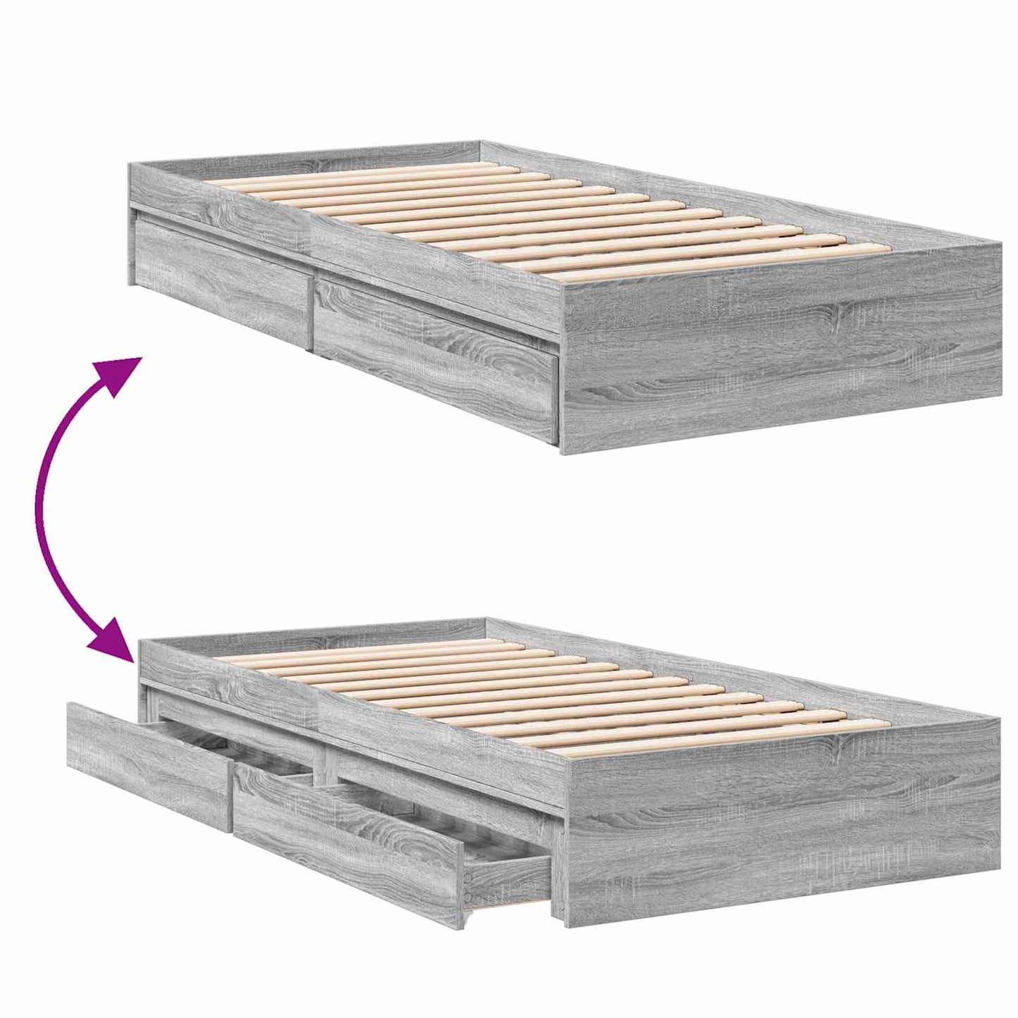 Telaio del letto con storage Sonoma grigio 80 x 200 cm | homemem39