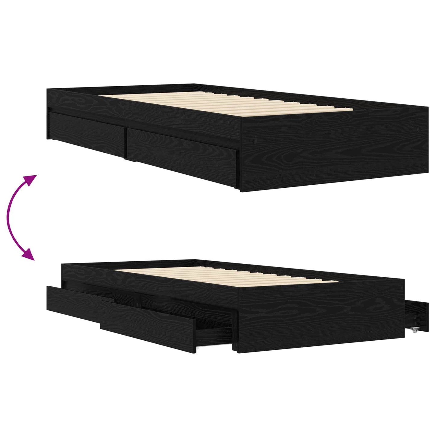 Telaio del letto con storage Rovere Nero 80 x 200 cm | homemem39