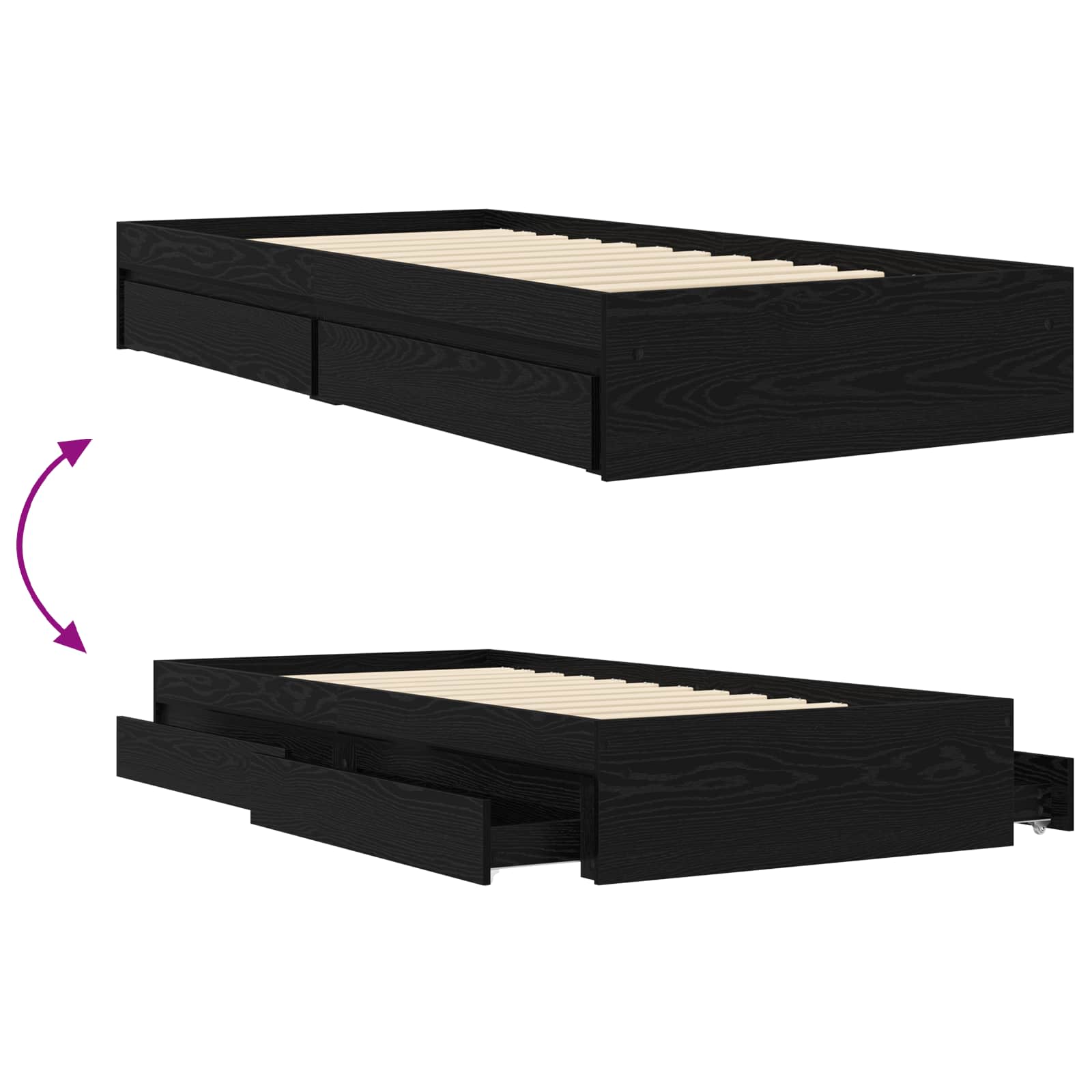 Telaio del letto con storage Rovere Nero 80 x 200 cm | homemem39