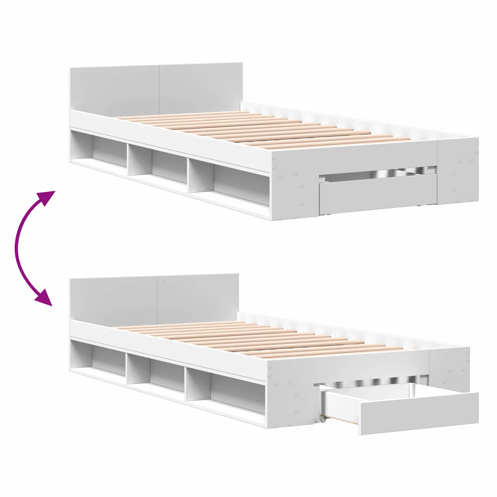 Telaio del letto con storage con cassetto Bianco 80 x 200 cm | homemem39