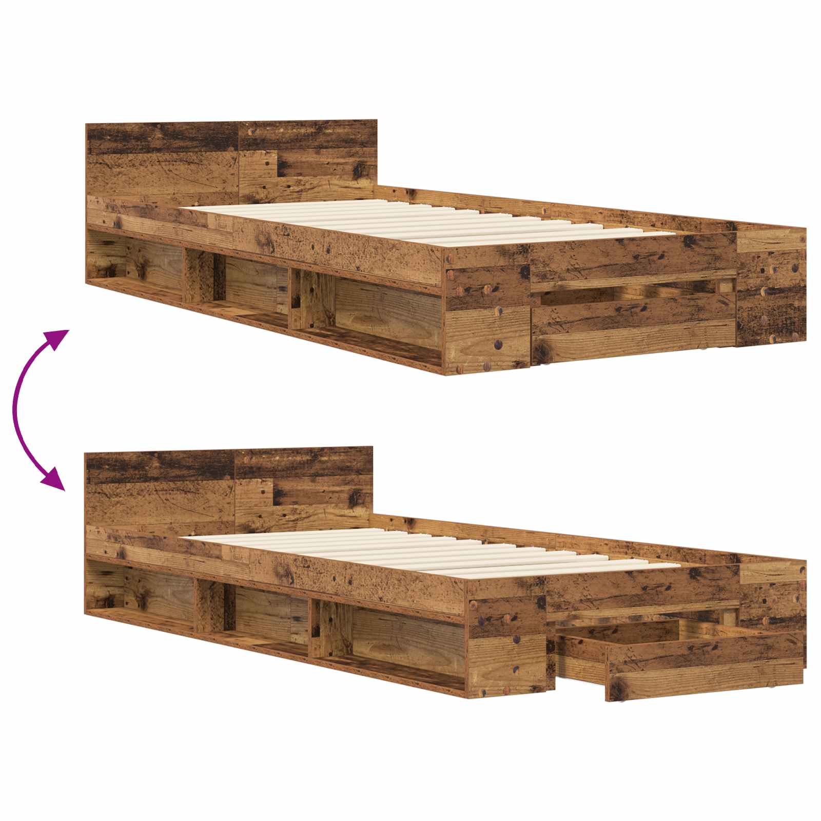 Telaio del letto con storage Legno antico 80 x 200 cm | homemem39