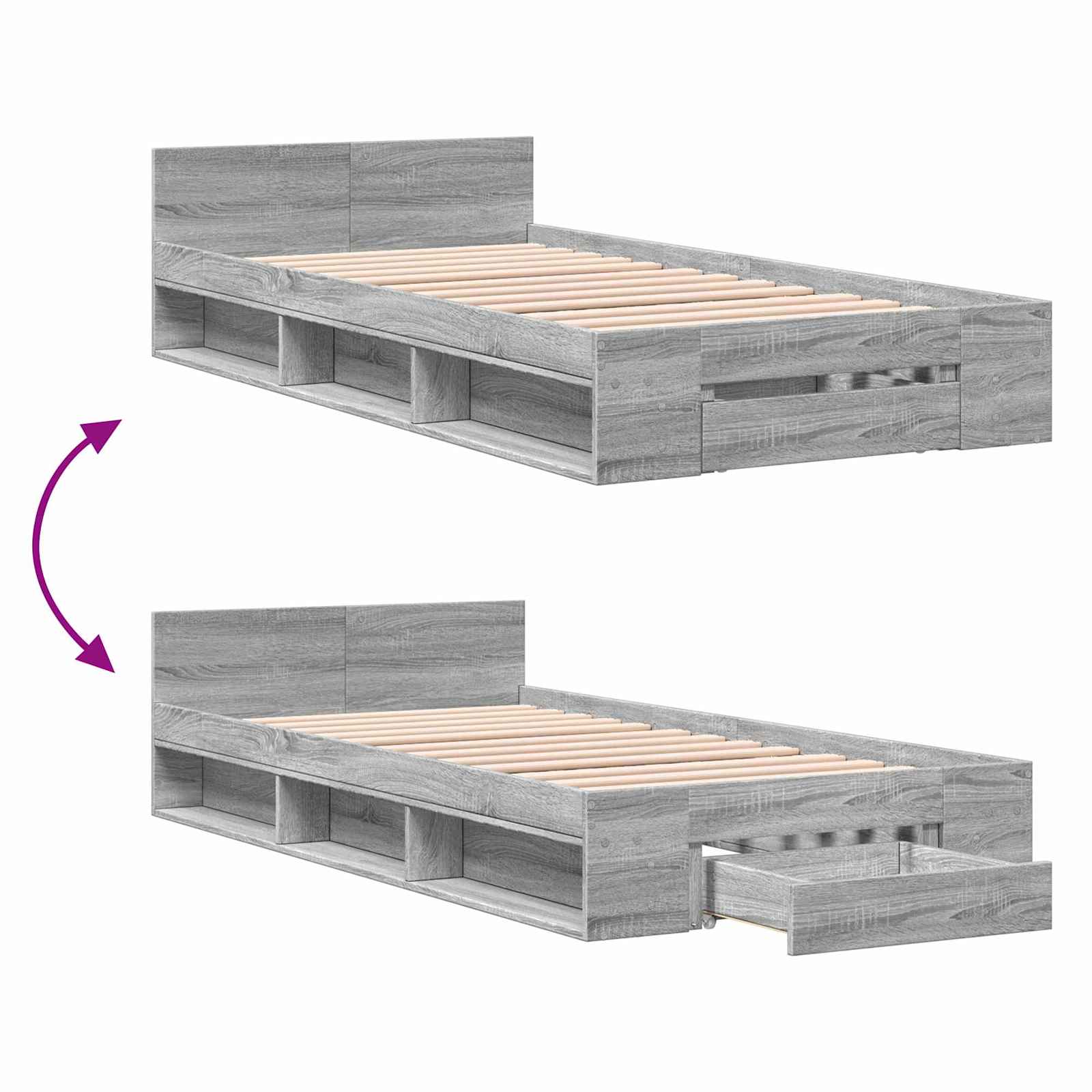 Telaio del letto con storage Sonoma grigio 80 x 200 cm | homemem39