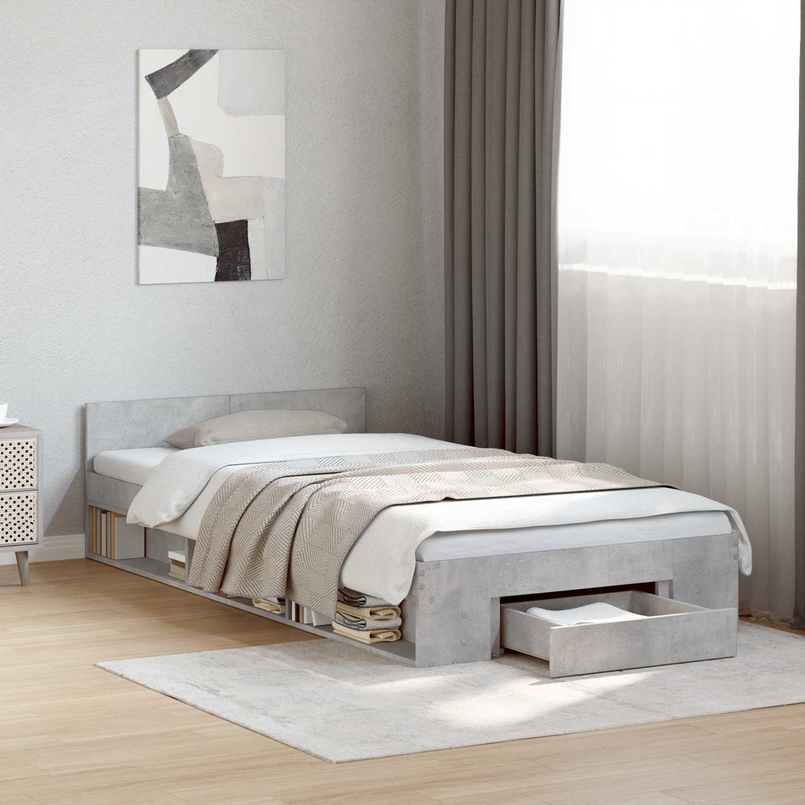 Telaio del letto con storage Grigio Cemento 80 x 200 cm | homemem39