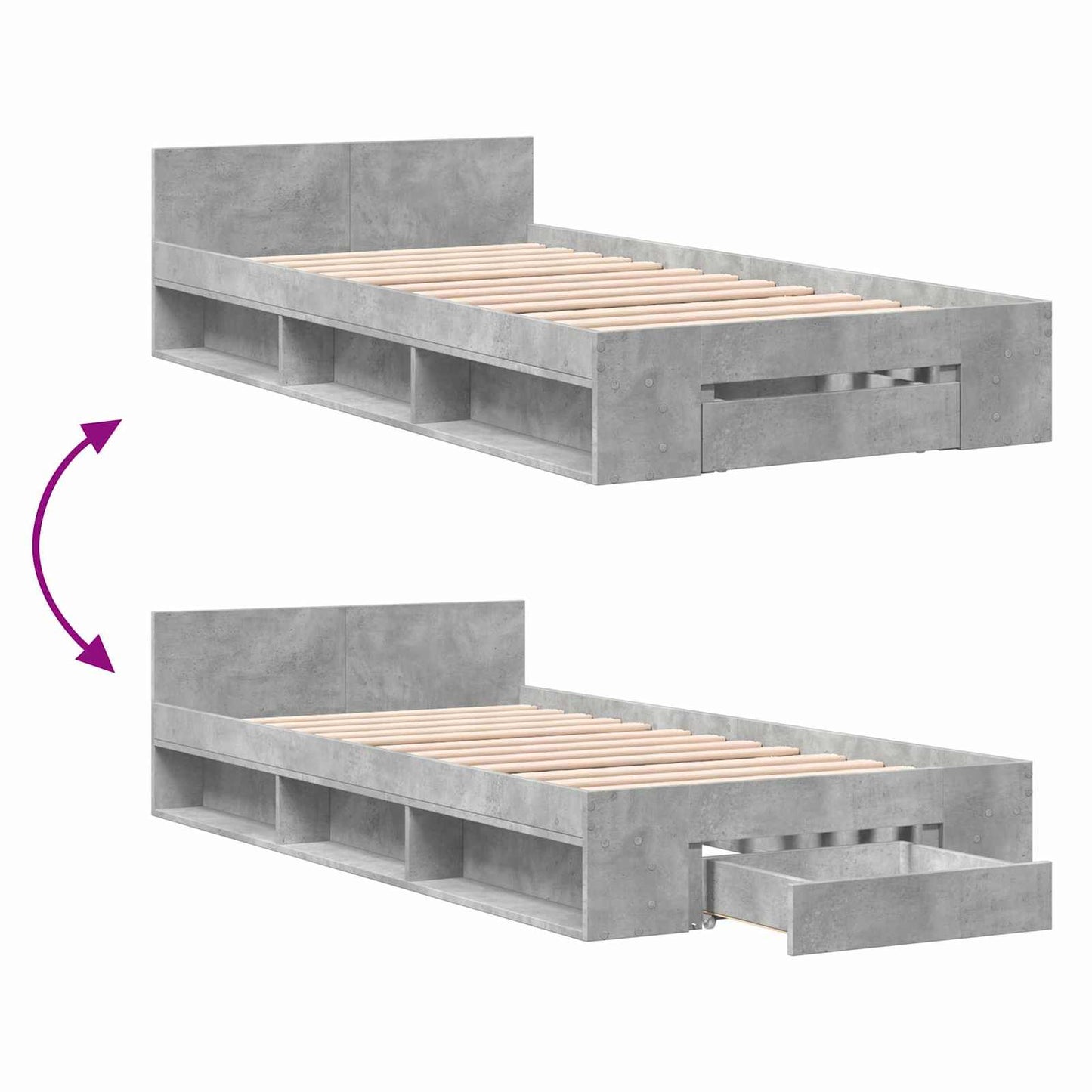 Telaio del letto con storage Grigio Cemento 80 x 200 cm | homemem39