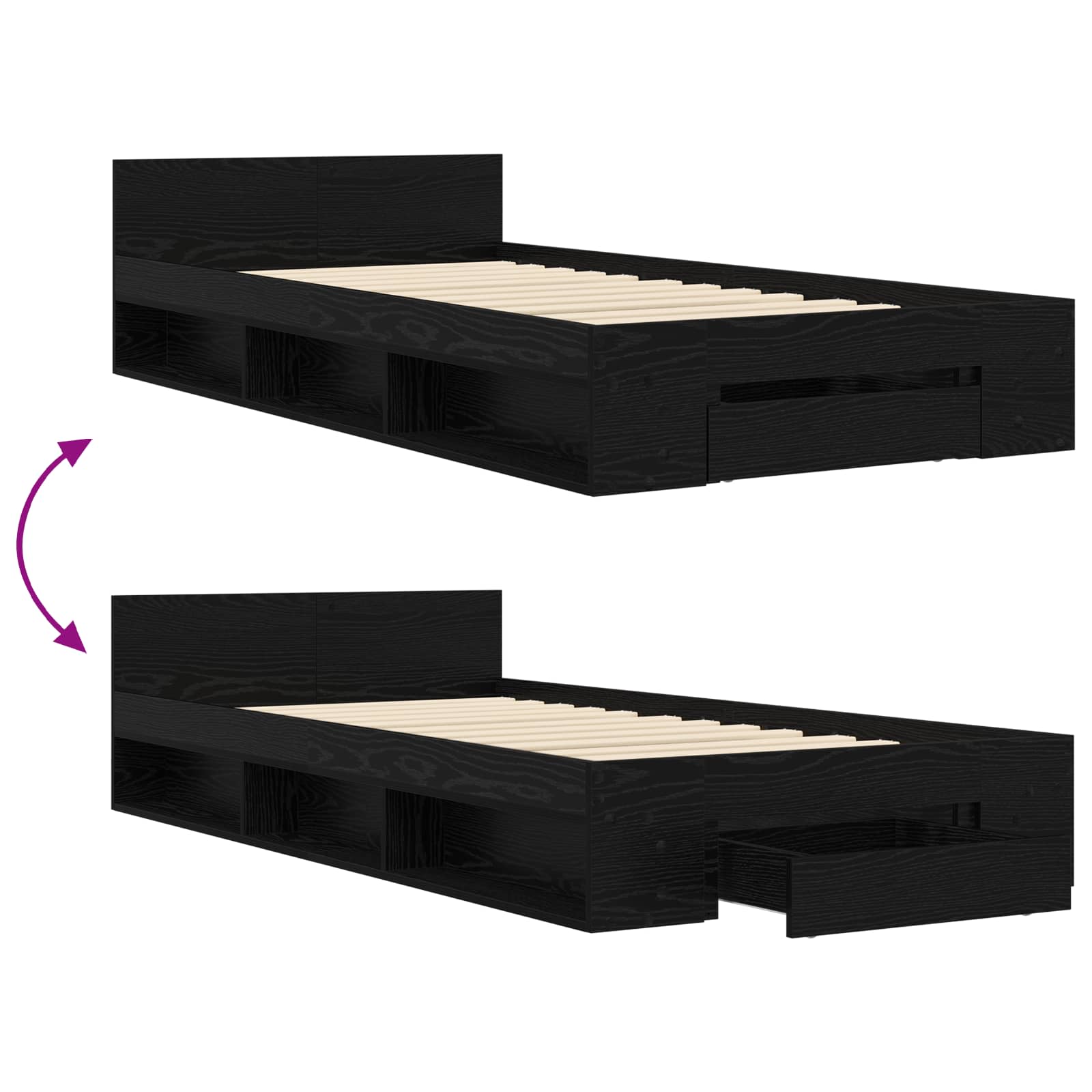 Telaio del letto con storage Rovere Nero 80 x 200 cm | homemem39