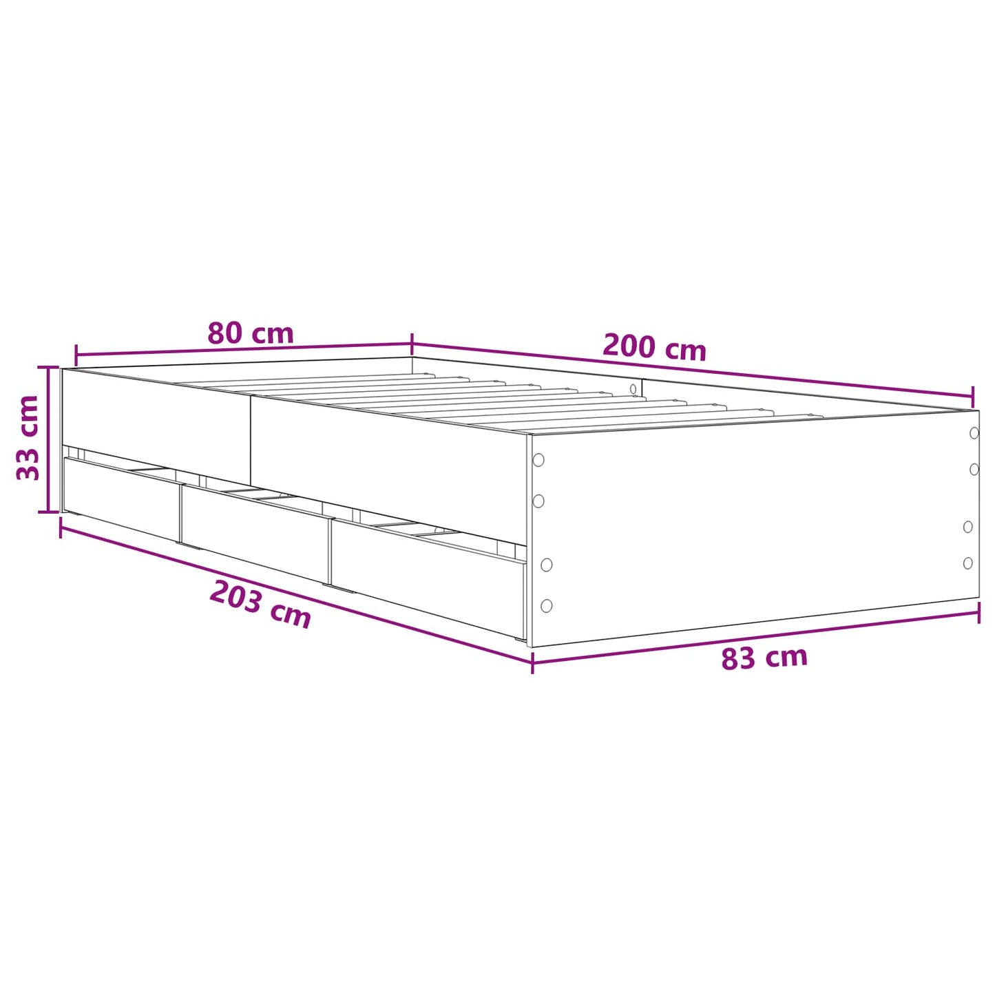 Telaio del letto con storage Grigio Cemento 80 x 200 cm | homemem39