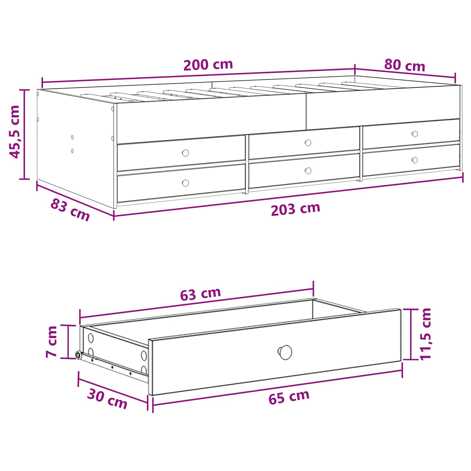 Telaio del letto con storage Rovere Sonoma 80 x 200 cm | homemem39