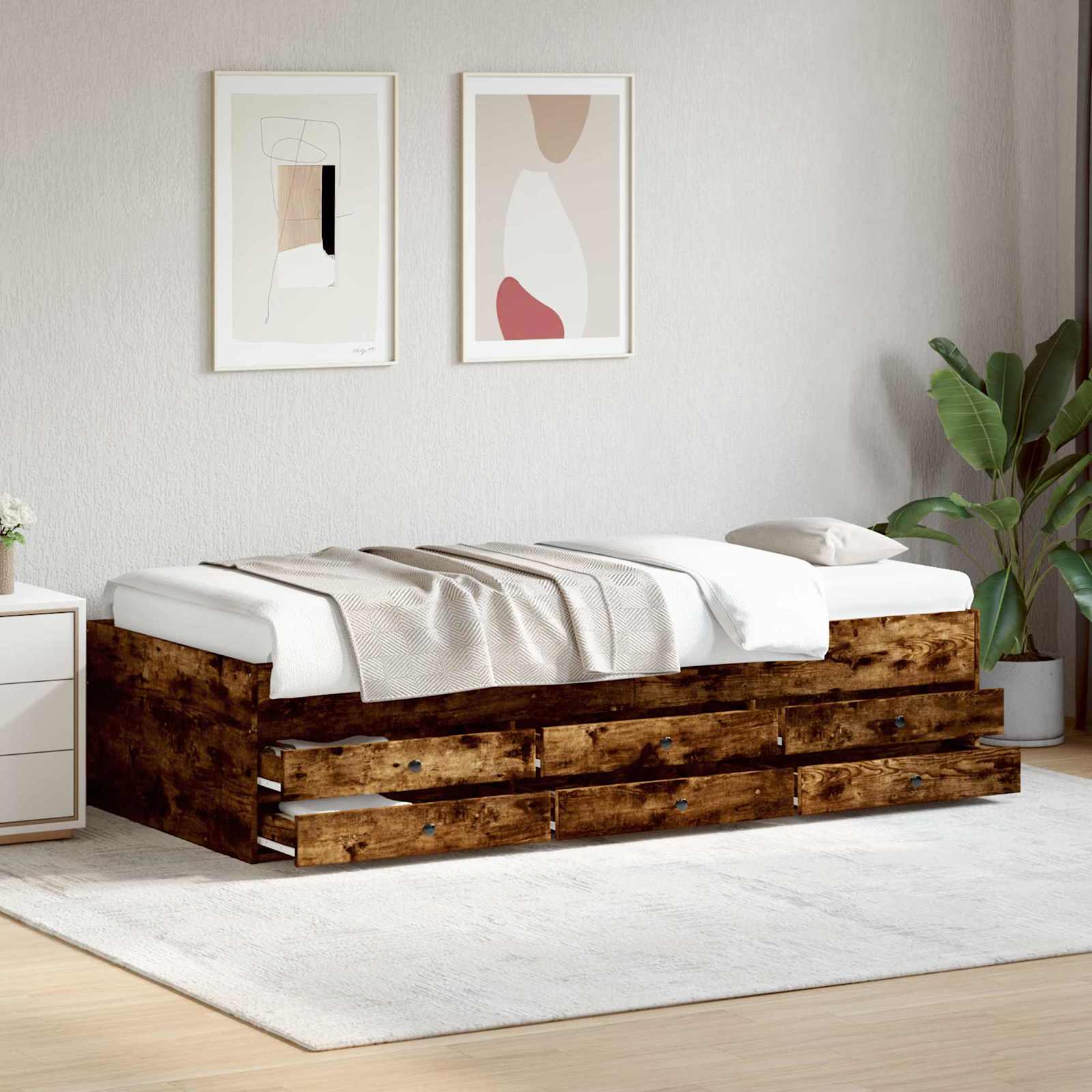 Telaio del letto con storage Rovere Fumo 80 x 200 cm | homemem39
