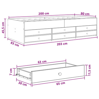 Telaio del letto con storage Legno antico 80 x 200 cm | homemem39