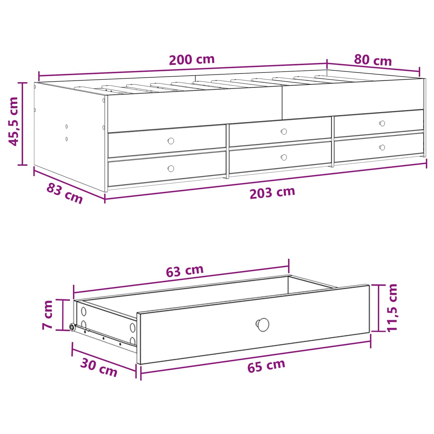 Telaio del letto con storage Rovere Artigianale 80 x 200 cm | homemem39