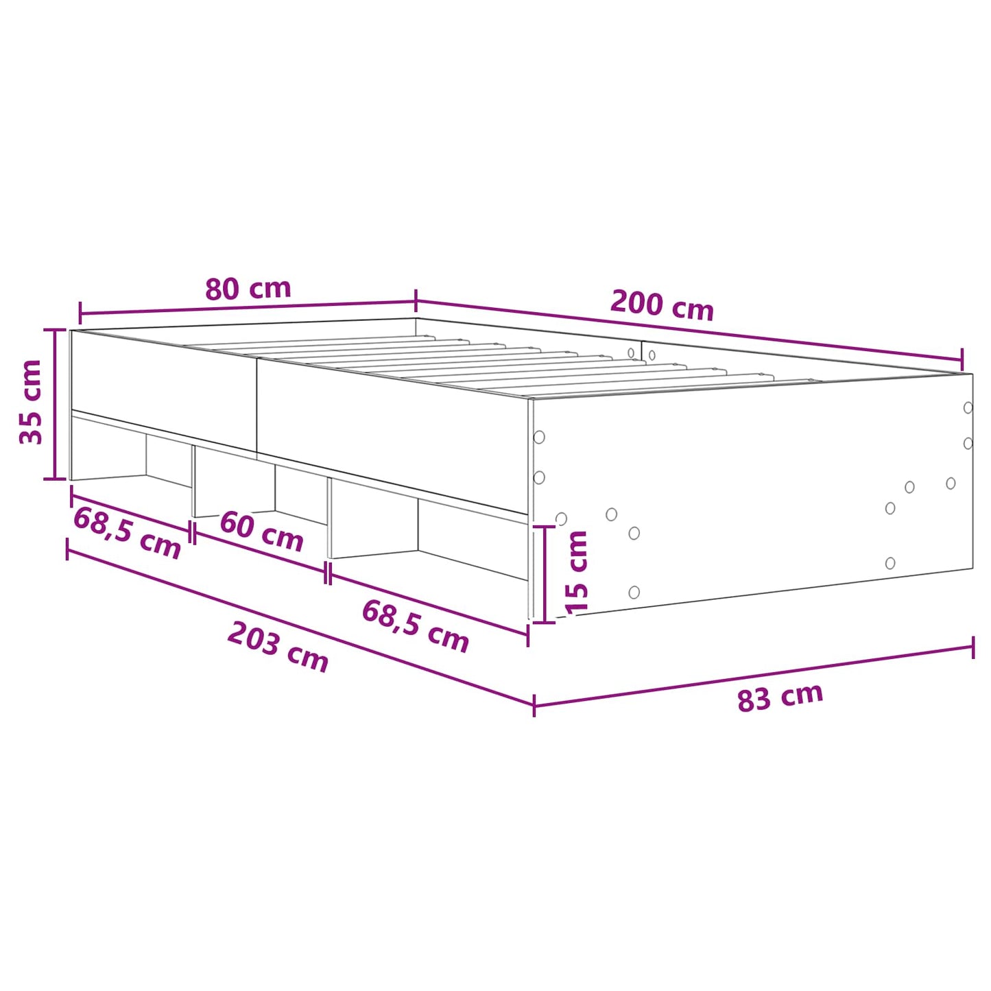 Struttura del letto con lo scaffale Rovere Nero 80 x 200 cm | homemem39