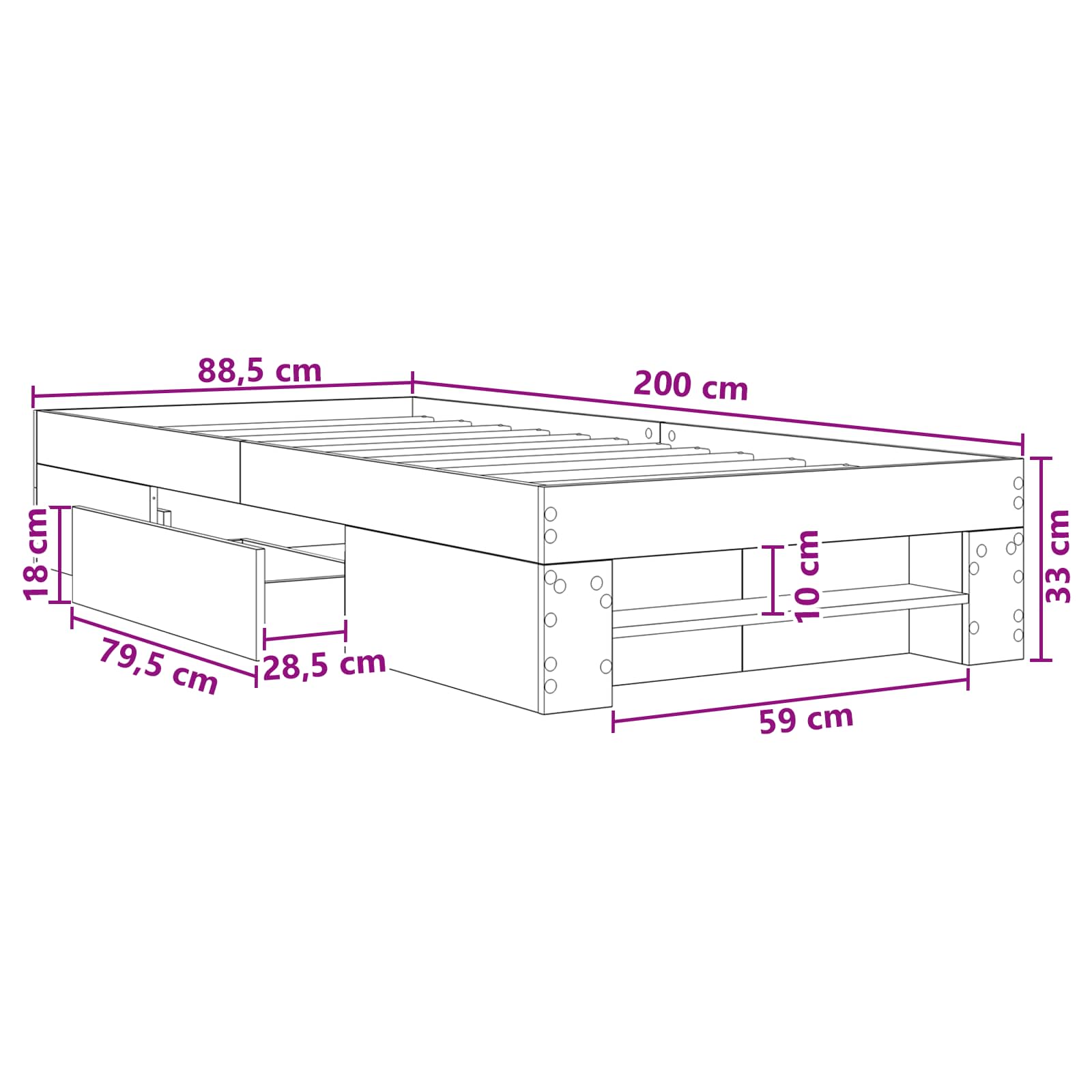 Telaio del letto con storage Legno antico 80 x 200 cm | homemem39