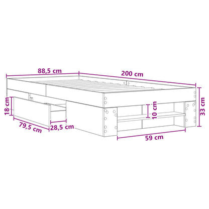 Telaio del letto con storage Legno antico 80 x 200 cm | homemem39