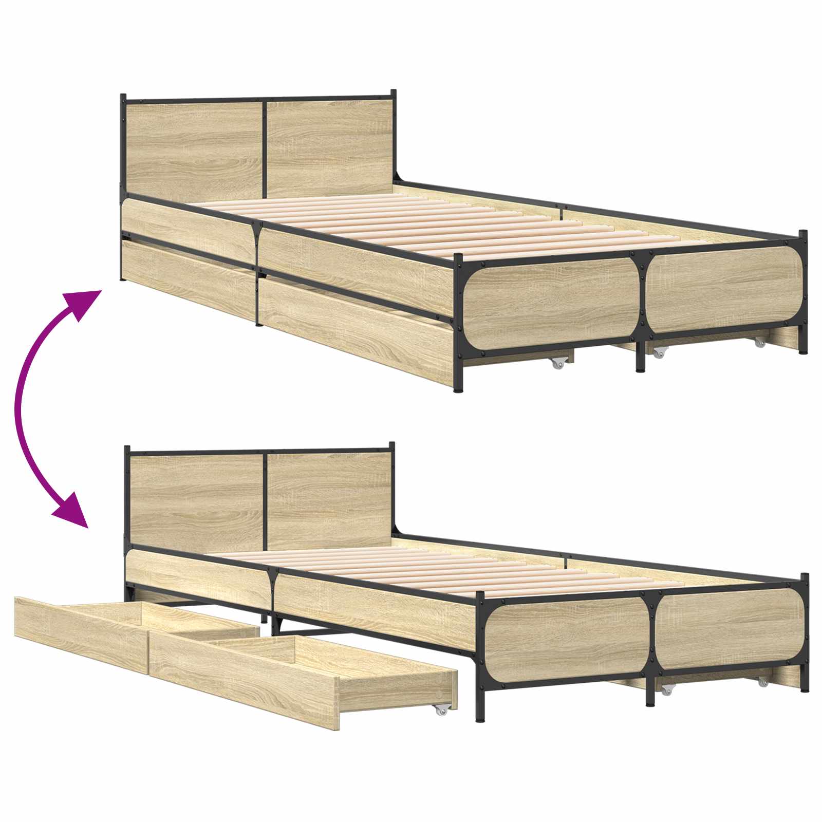 Struttura letto con testata con ruota Rovere Sonoma 80 x 200 cm | homemem39