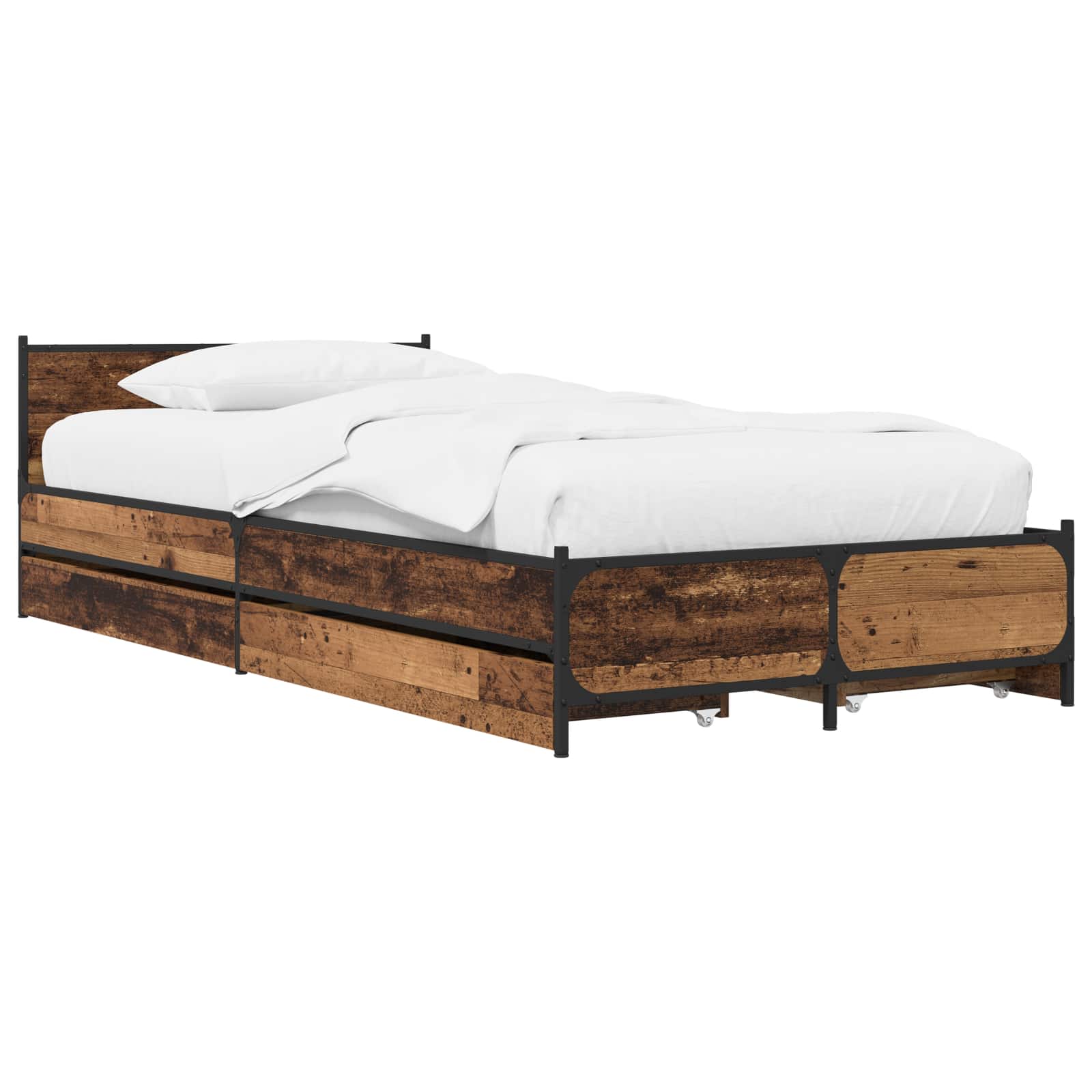 Struttura letto con testata con ruota Legno antico 80 x 200 cm | homemem39