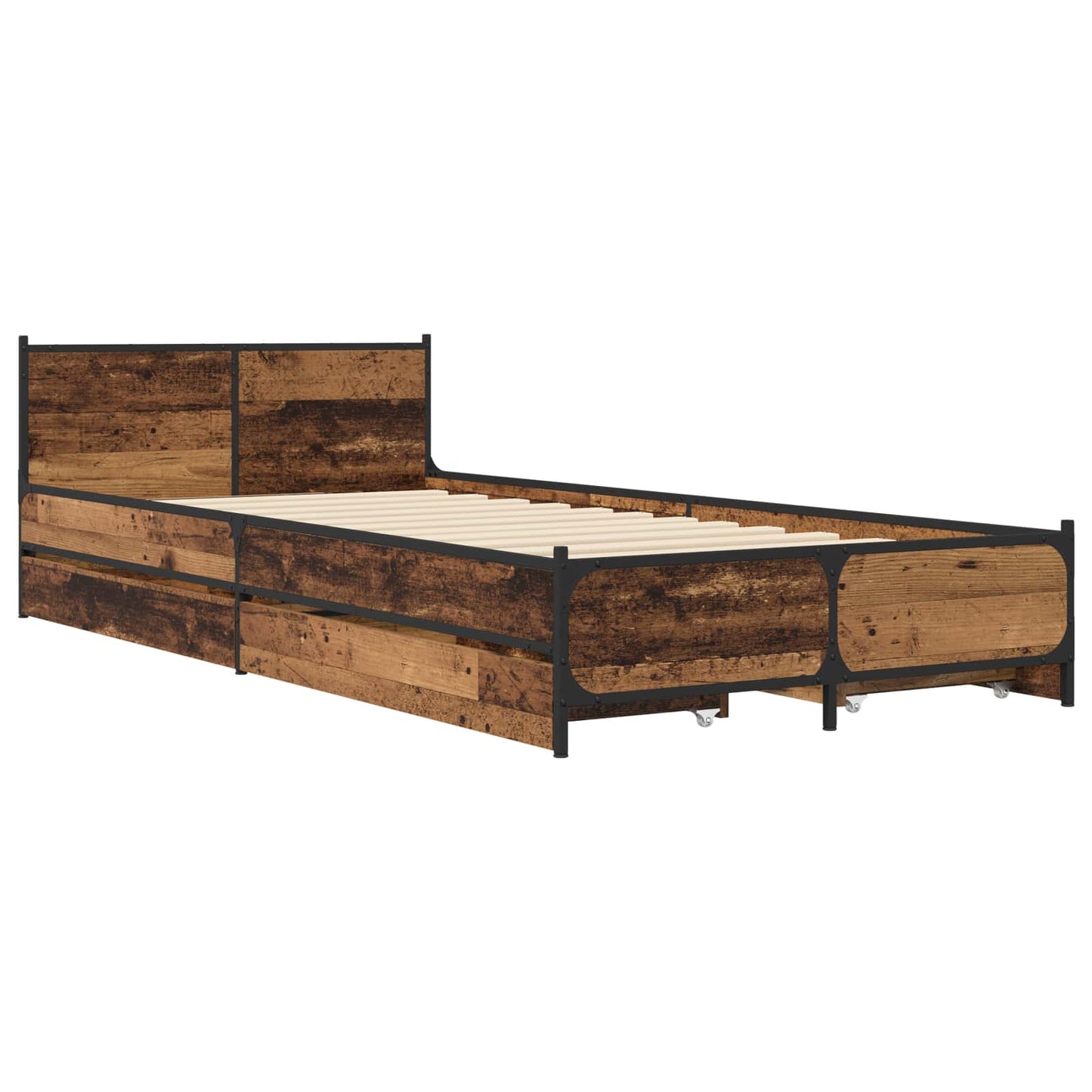 Struttura letto con testata con ruota Legno antico 80 x 200 cm | homemem39