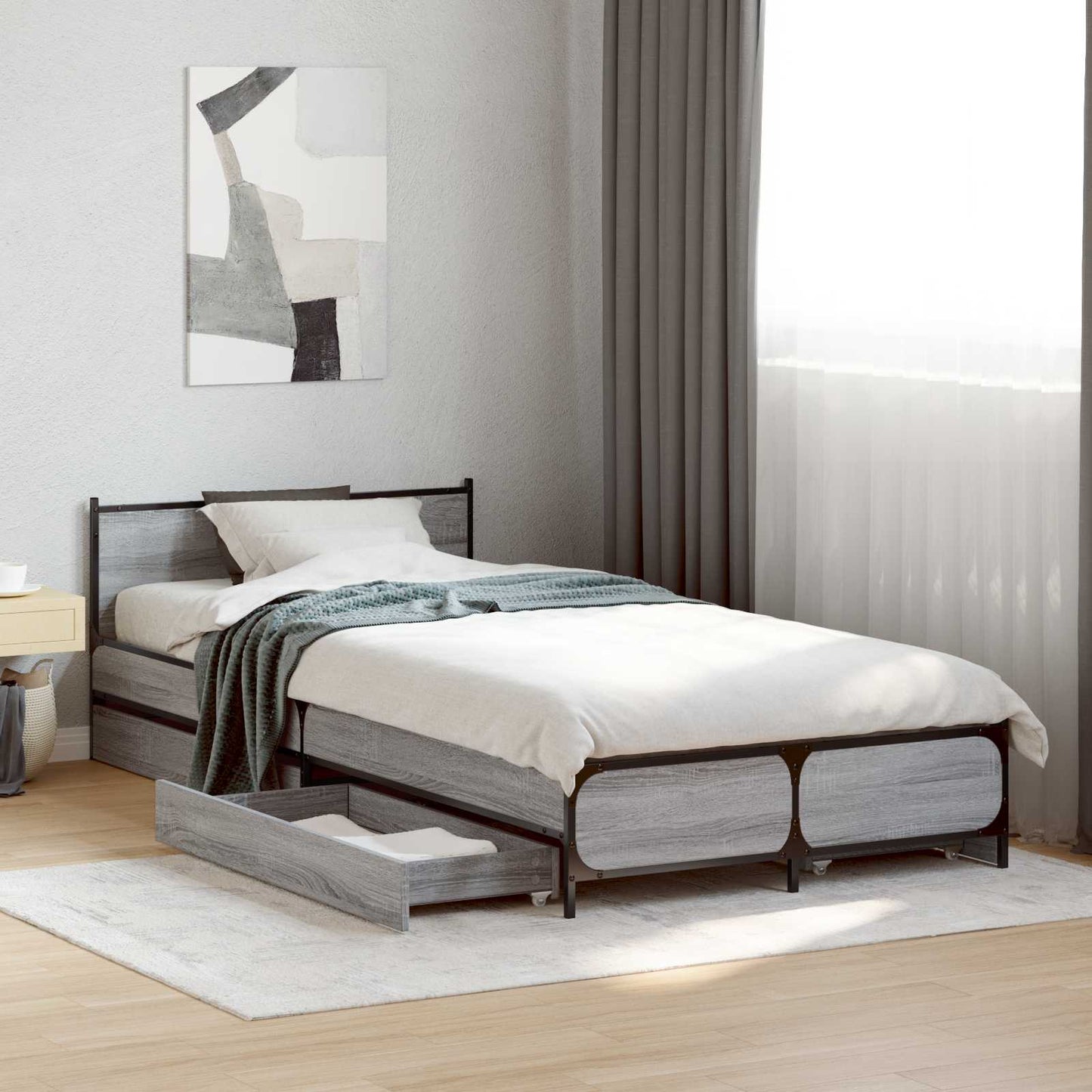 Struttura letto con testata con ruota Sonoma grigio 80 x 200 cm