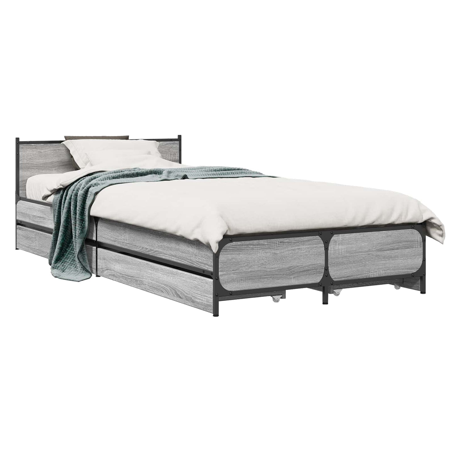 Struttura letto con testata con ruota Sonoma grigio 80 x 200 cm | homemem39