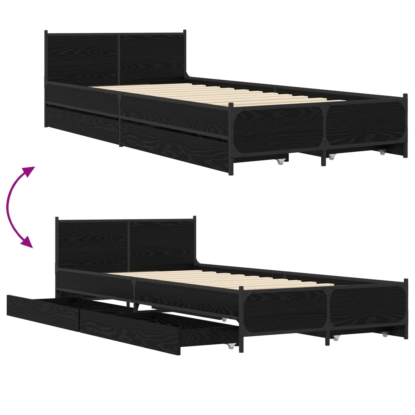 Struttura letto con testata con ruota Rovere Nero 80 x 200 cm | homemem39