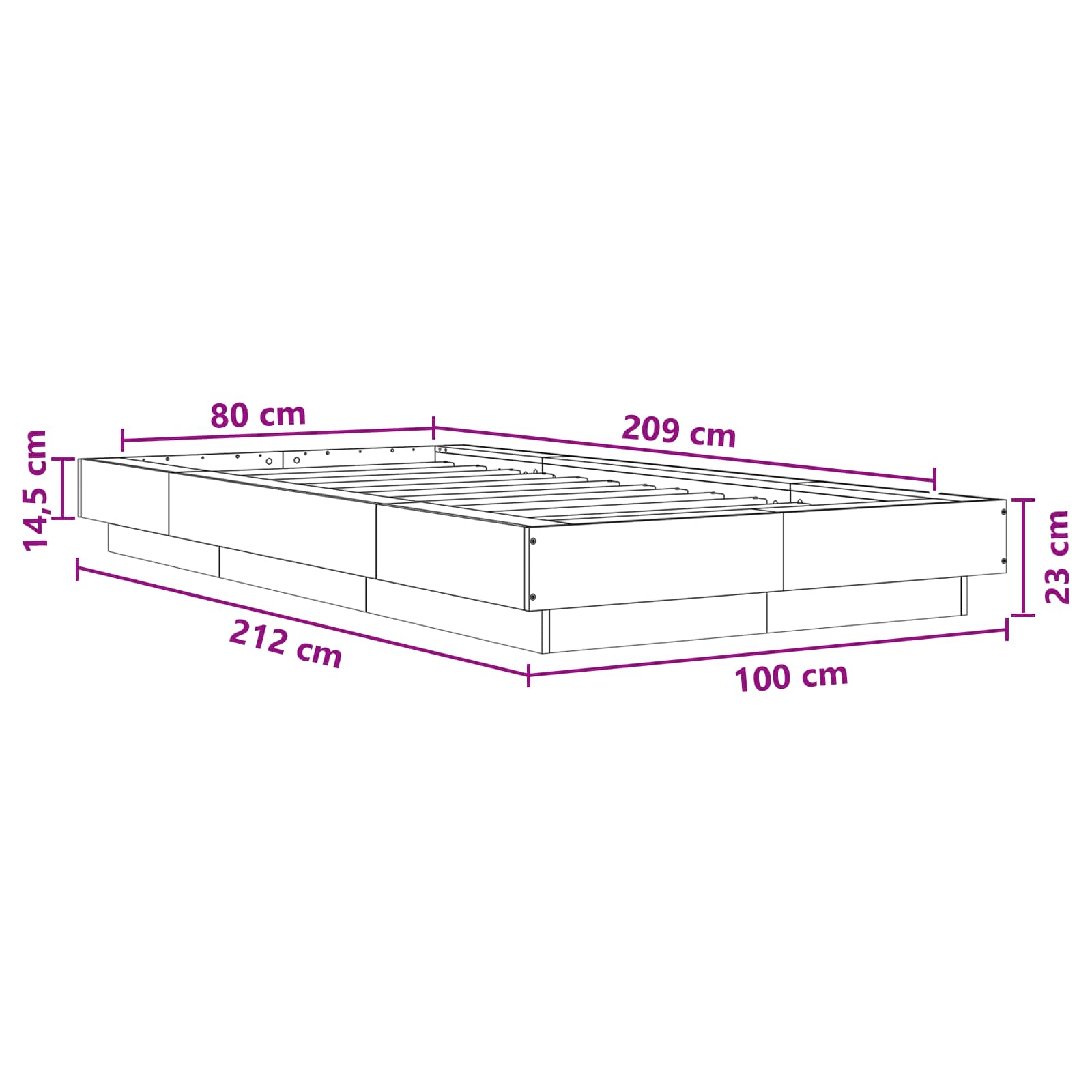 Struttura letto a pavimento Rovere Sonoma 80 x 210 cm | homemem39
