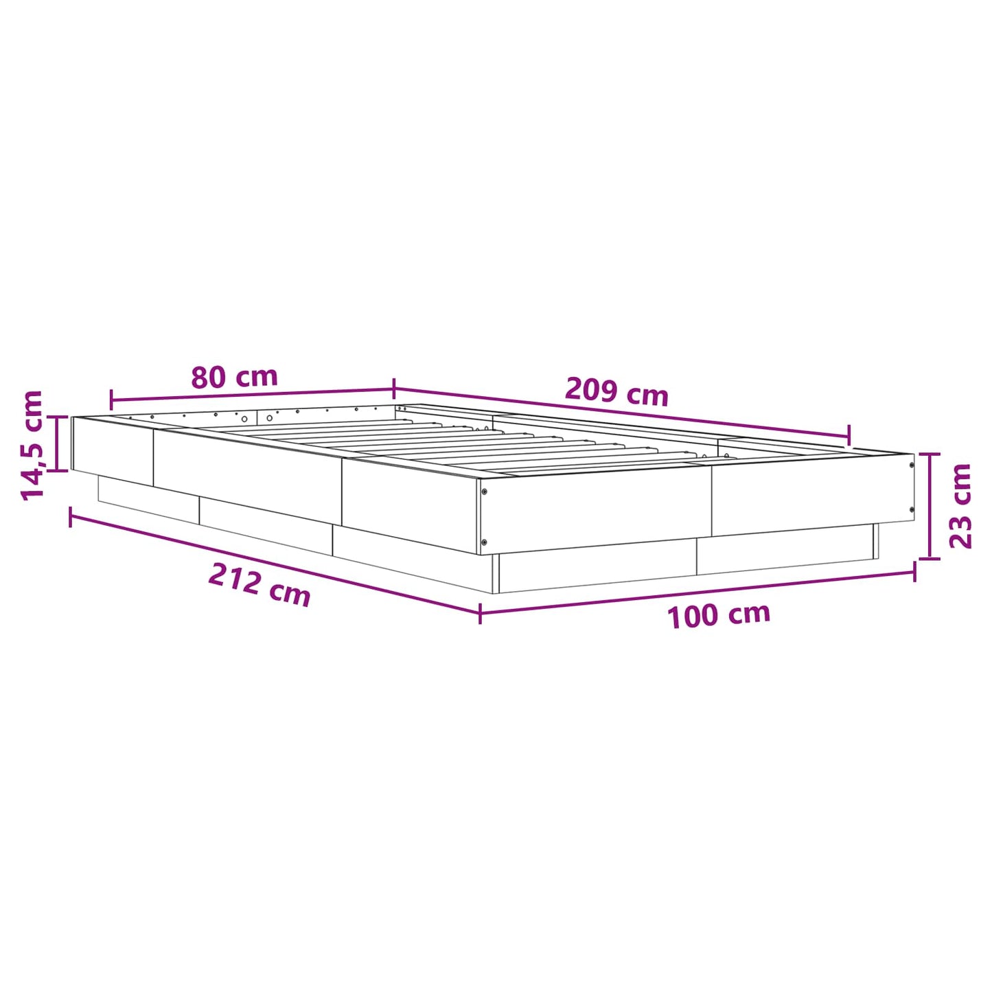 Struttura letto a pavimento Rovere Sonoma 80 x 210 cm | homemem39