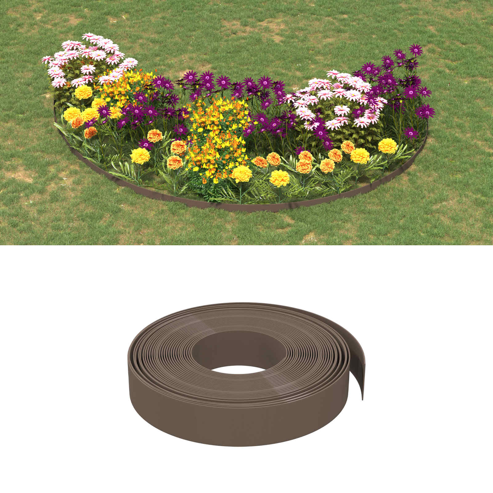 Bordatura per giardino 25 m 10 cm PE Marrone | homemem39
