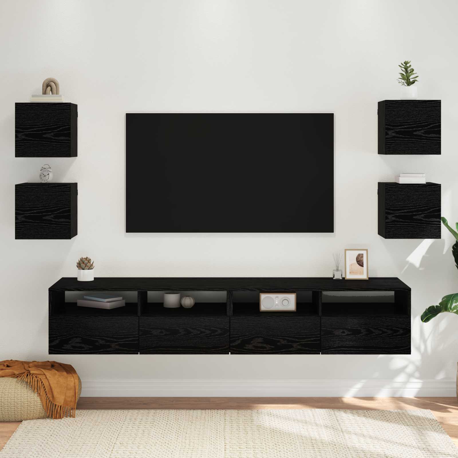 Mobile TV da parete 4 pcs Rovere Nero 30,5 x 30 x 30 cm | homemem39
