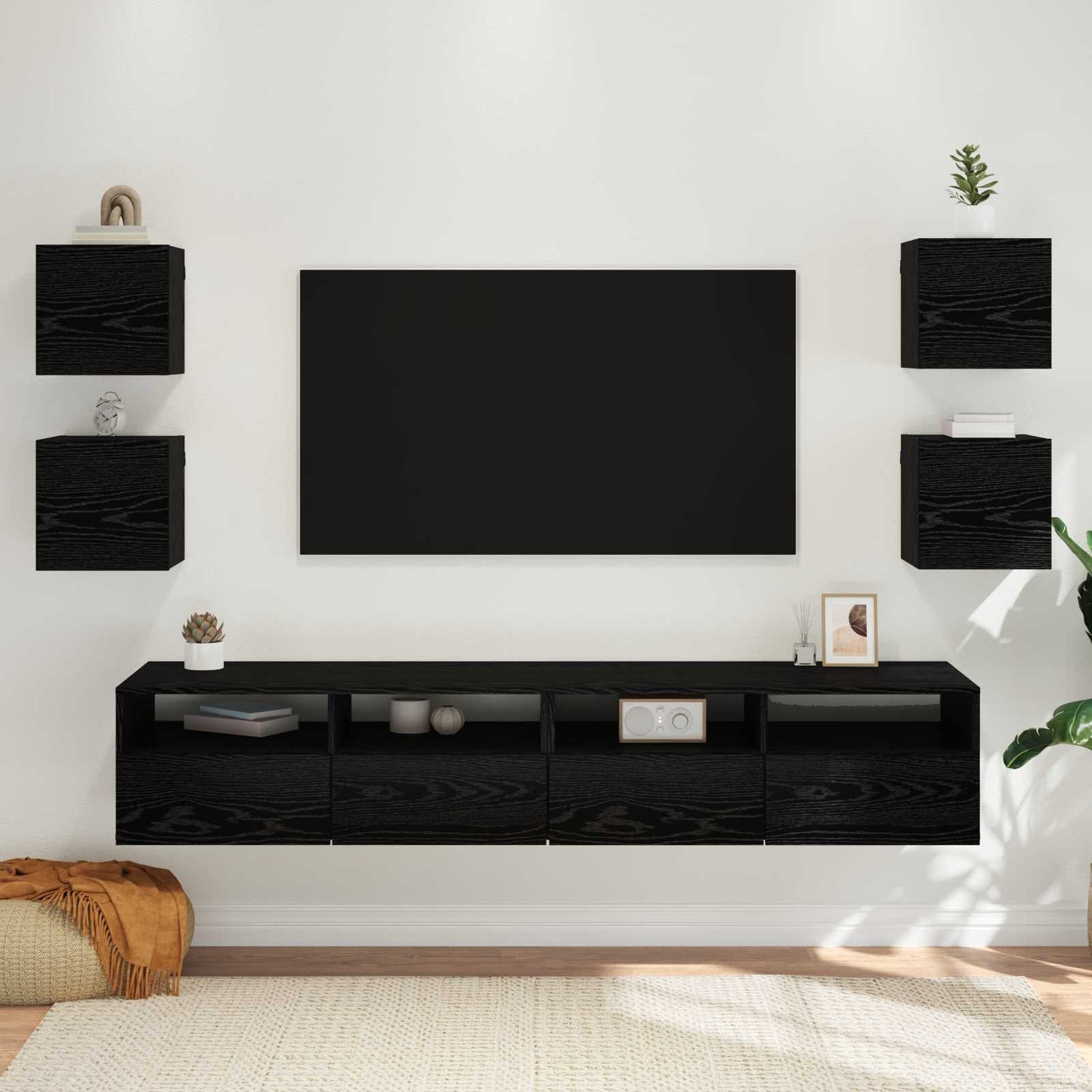 Mobile TV da parete 4 pcs Rovere Nero 30,5 x 30 x 30 cm
