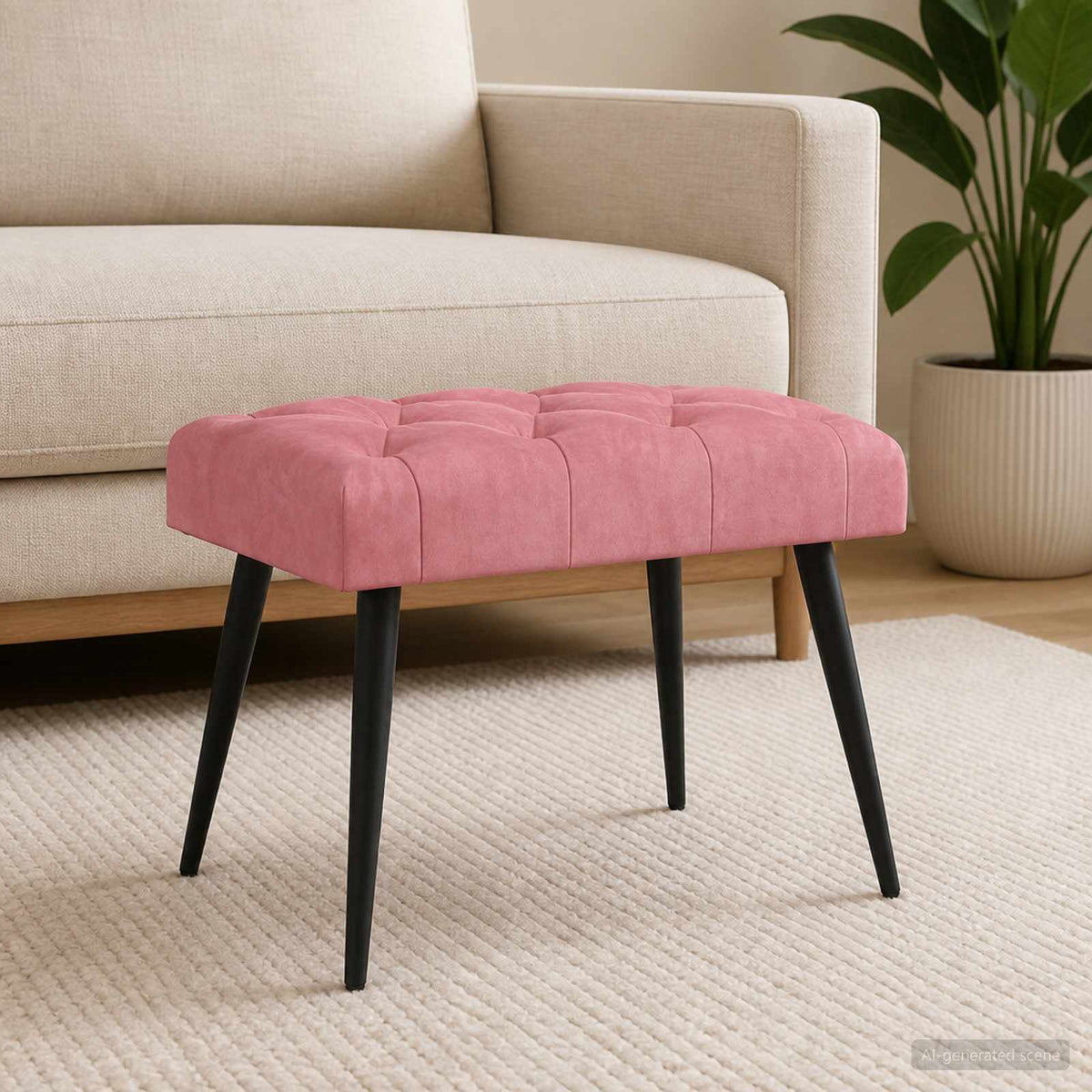 Panchina con bottoni imbottiti Rosa 60 x 40 x 45 cm Velluto | homemem39