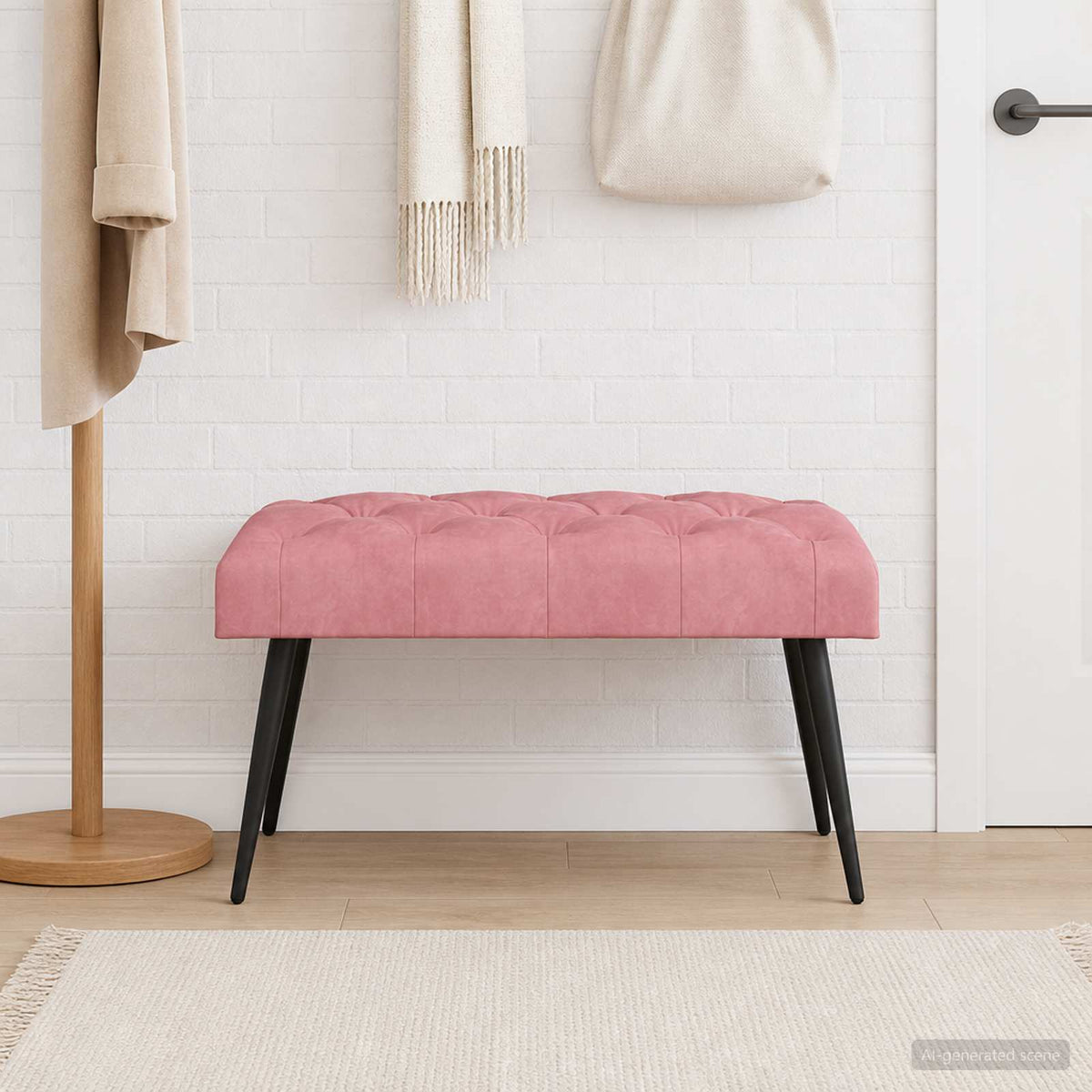 Panchina con bottoni imbottiti Rosa 80 x 40 x 46 cm Velluto | homemem39