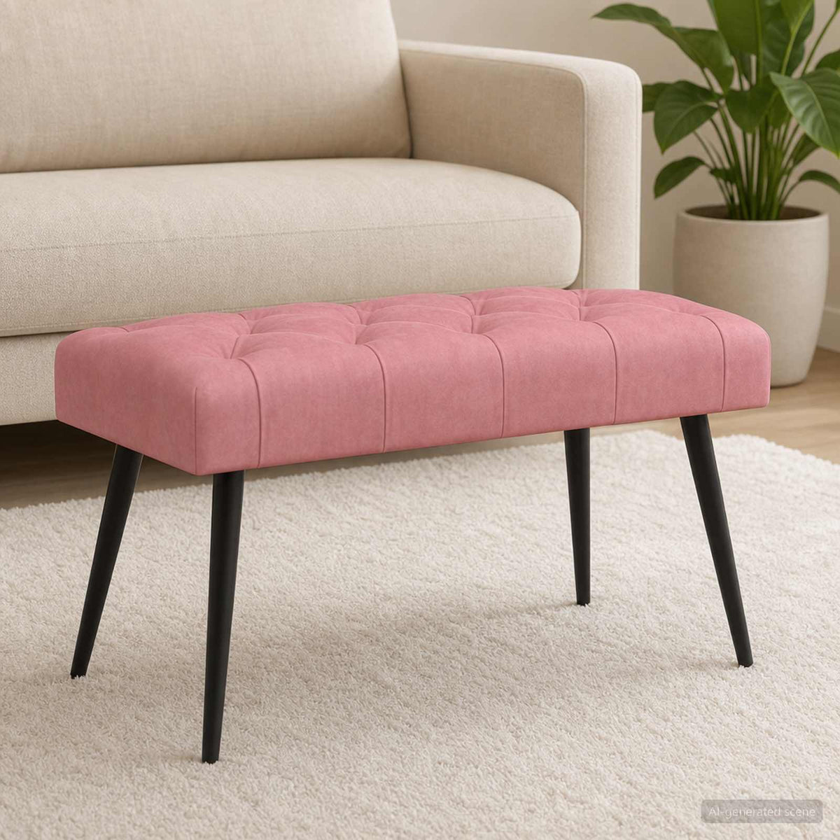 Panchina con bottoni imbottiti Rosa 80 x 40 x 46 cm Velluto | homemem39