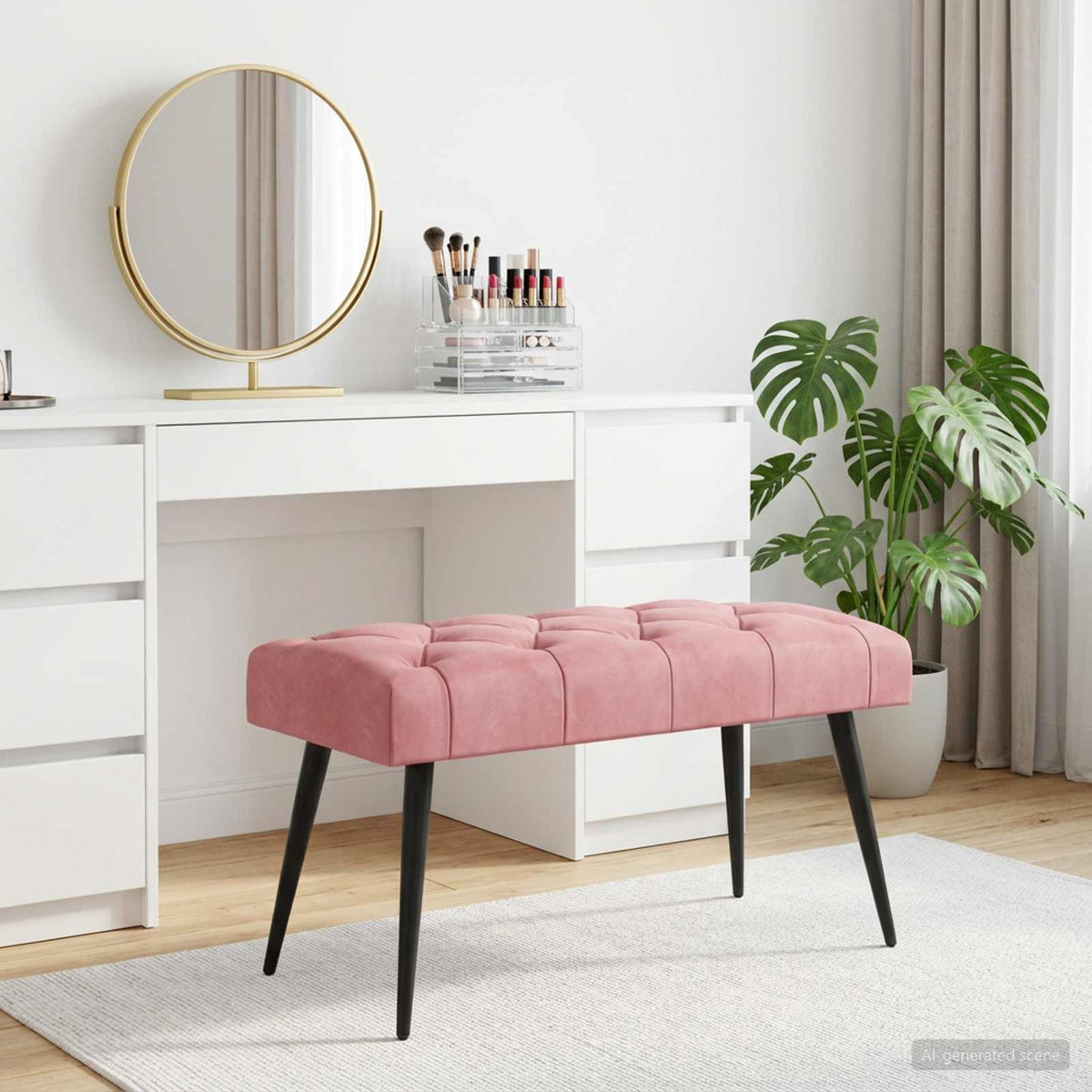 Panchina con bottoni imbottiti Rosa 80 x 40 x 46 cm Velluto | homemem39