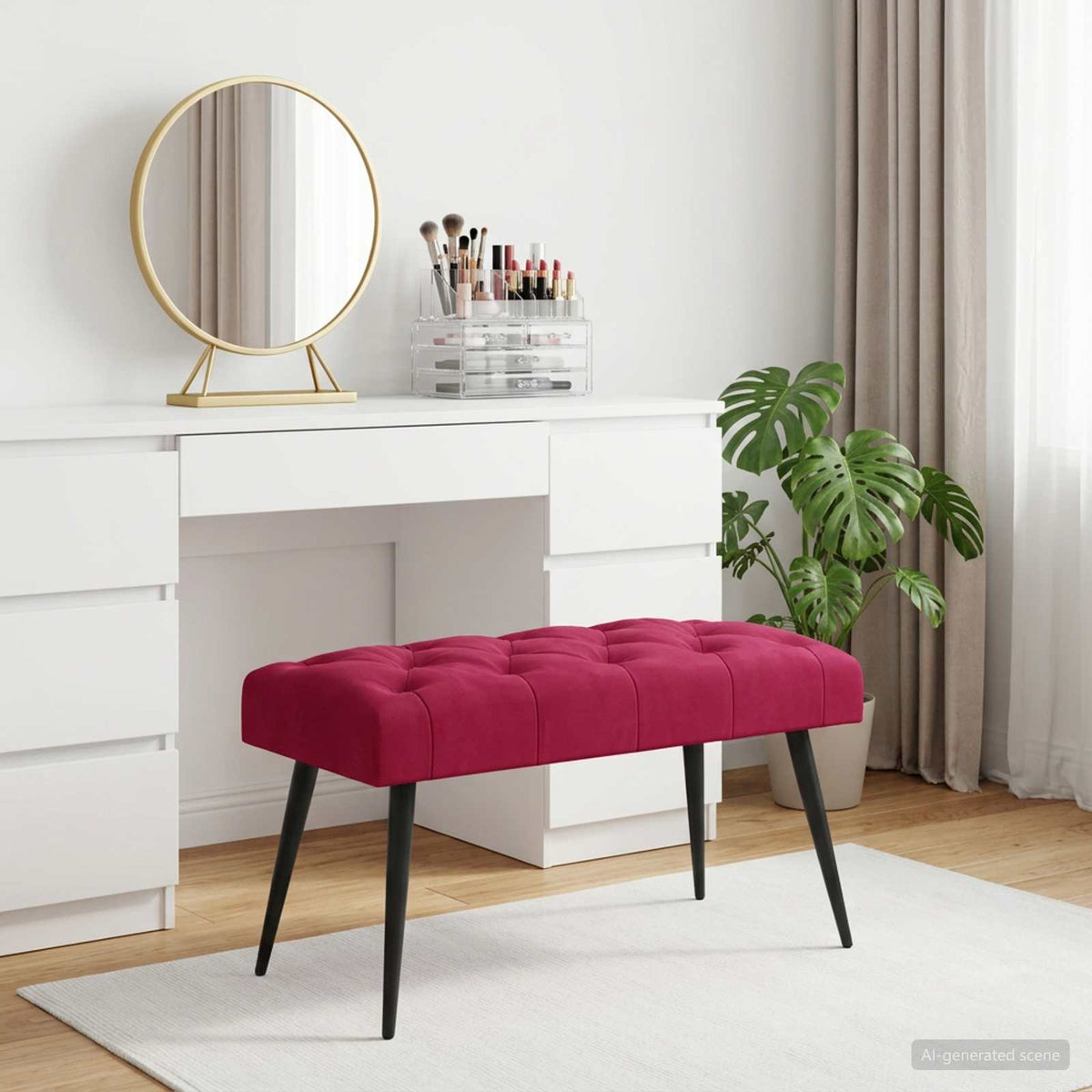 Panchina con bottoni imbottiti Rosso Vino 80 x 40 x 46 cm | homemem39