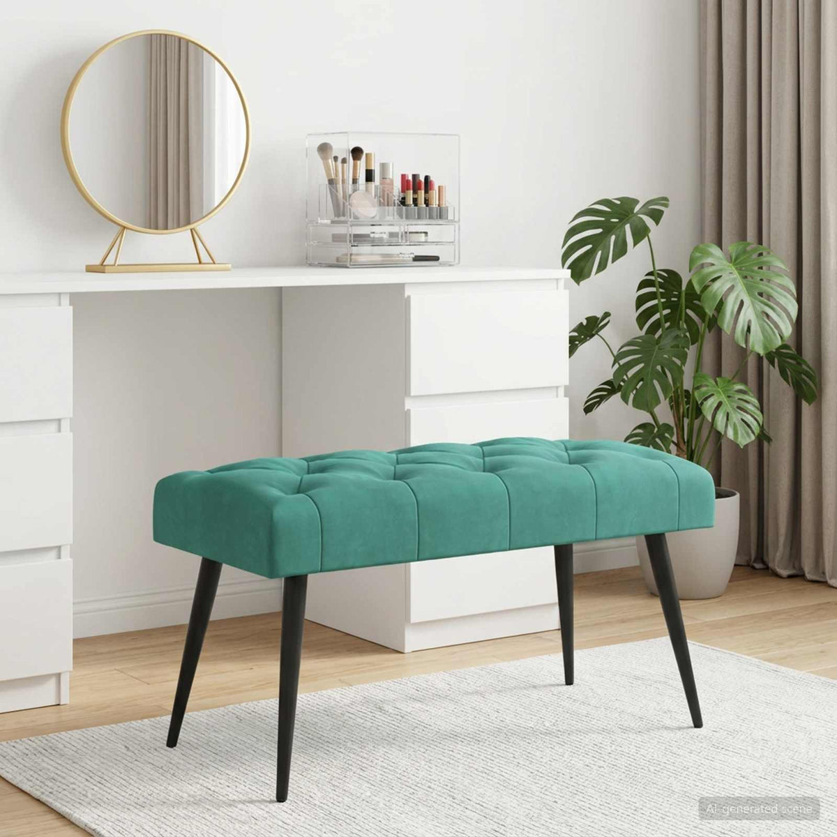 Panchina con bottoni imbottiti Turchese 80 x 40 x 46 cm Velluto | homemem39