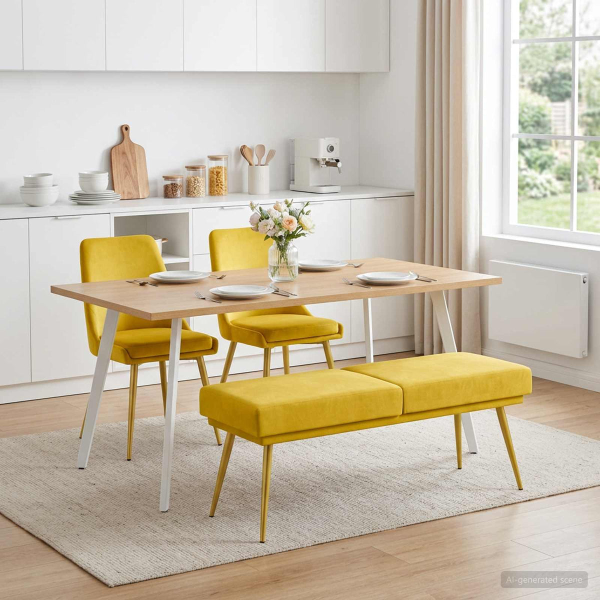 Panchina a doppio strato Giallo 120 x 45 x 46 cm Velluto | homemem39
